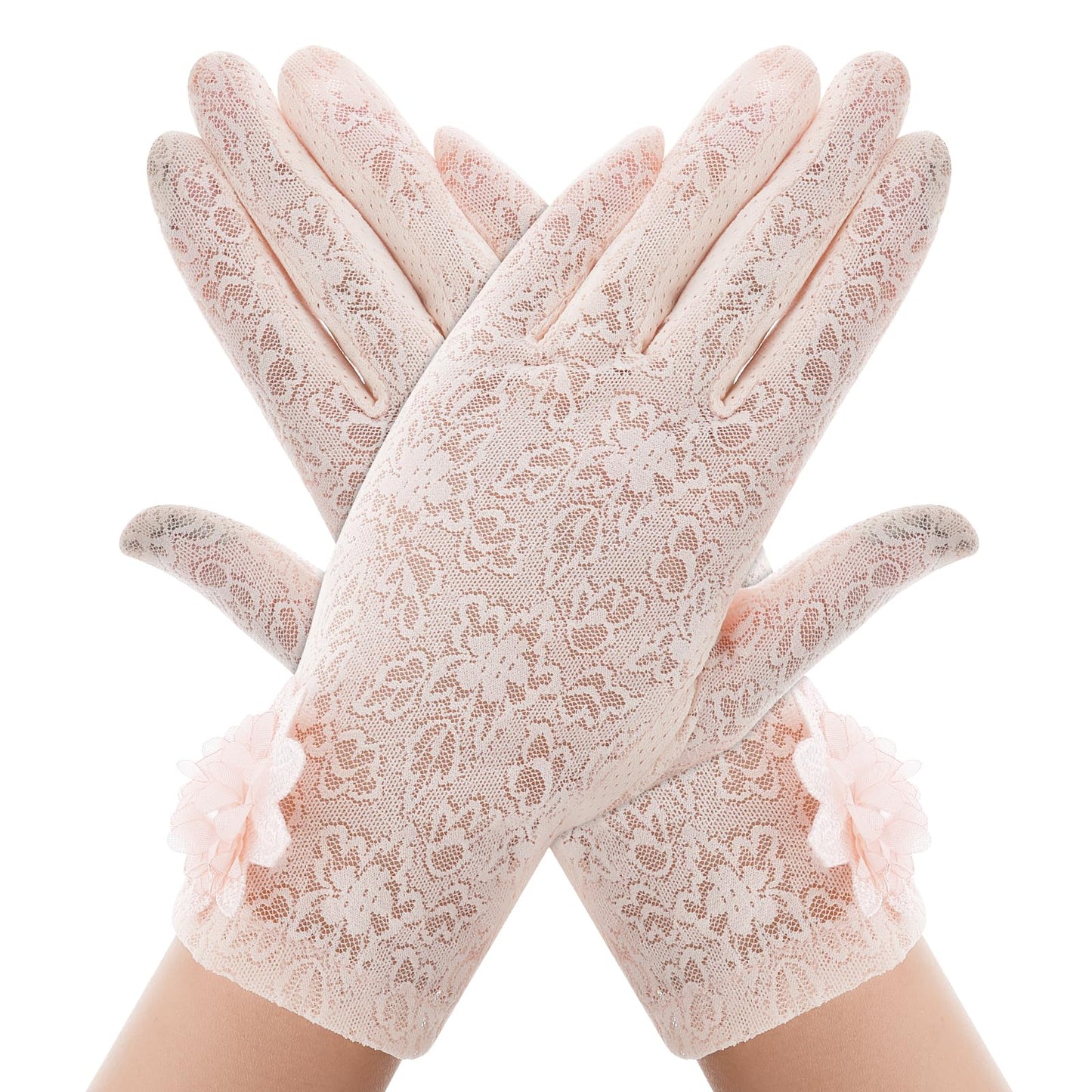 Lusofie Lace Gloves for Women Short Floral Gloves Fingerless Ladies Gloves Elegant Womens Gloves Sheer for Wedding Party(Pink)