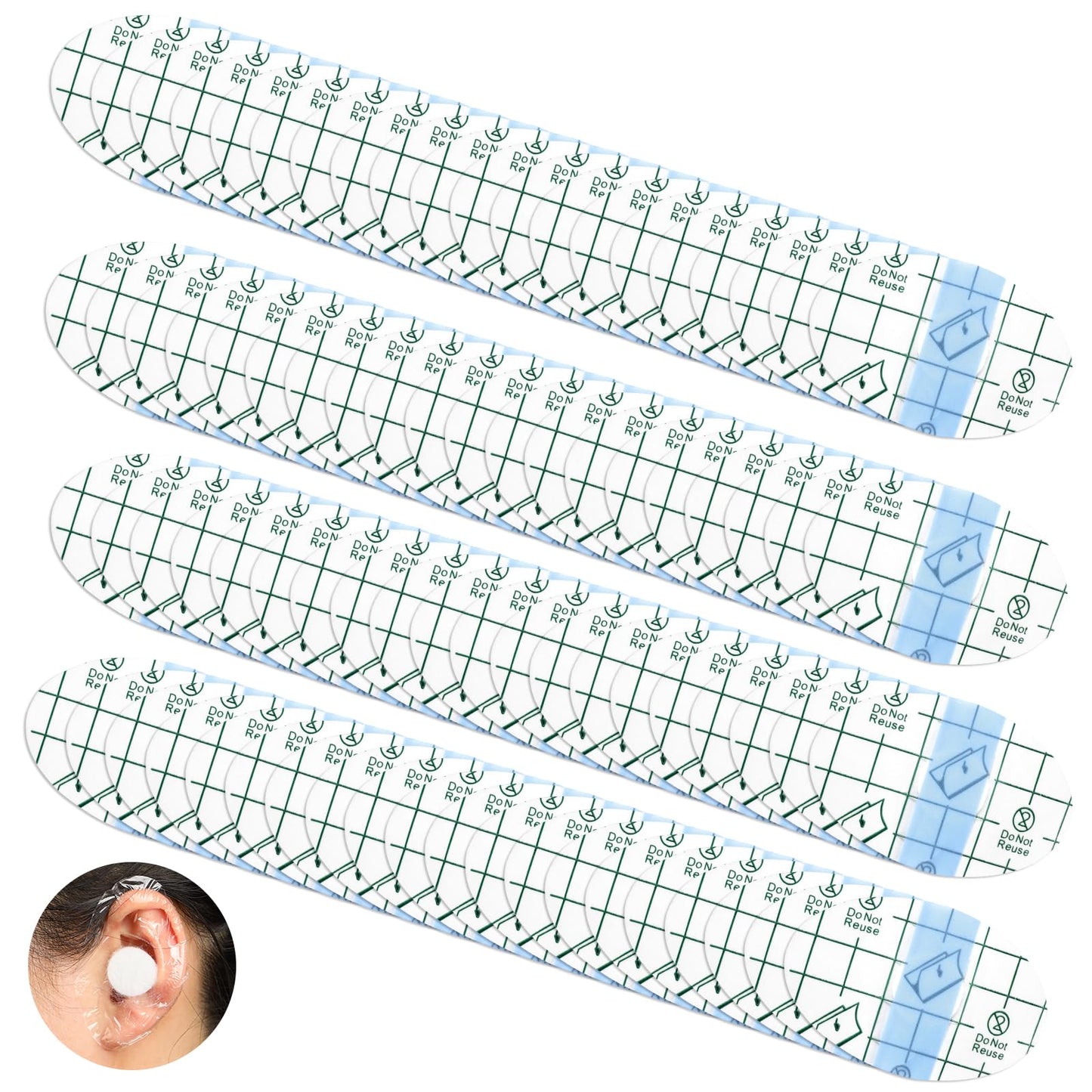 60 Pcs Baby Waterproof Ear Stickers Clear Disposable Ear Covers with Ear Plugs, Baby Ear Protection for Bath, Ear Shower Caps for Shower Surfing Snorkeling and Other Water Sports(Blue)