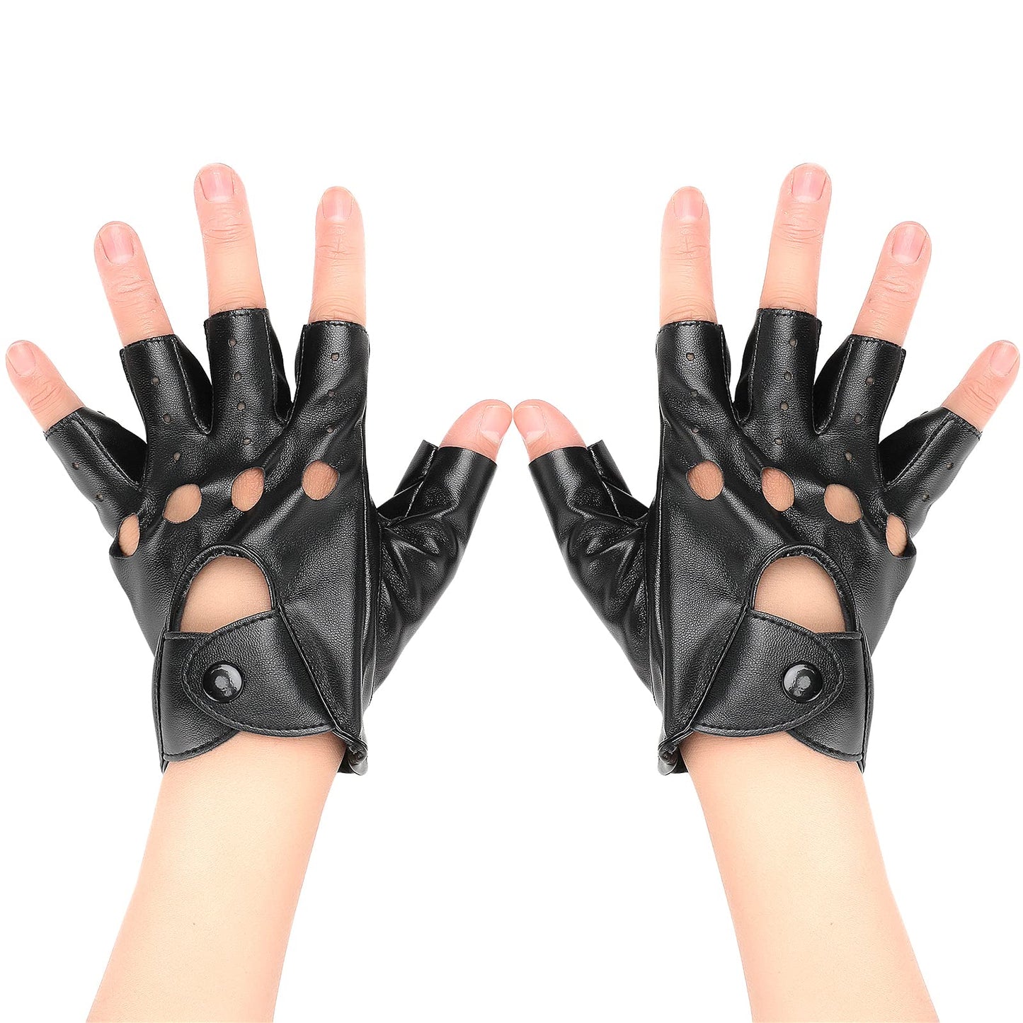 Yolev Black Leather Punk Gloves Half Finger PU Gloves Biker Punk Gloves Performance Gloves Dance Gloves for Women Girls for Driving Cycling Halloween Costume Accessories