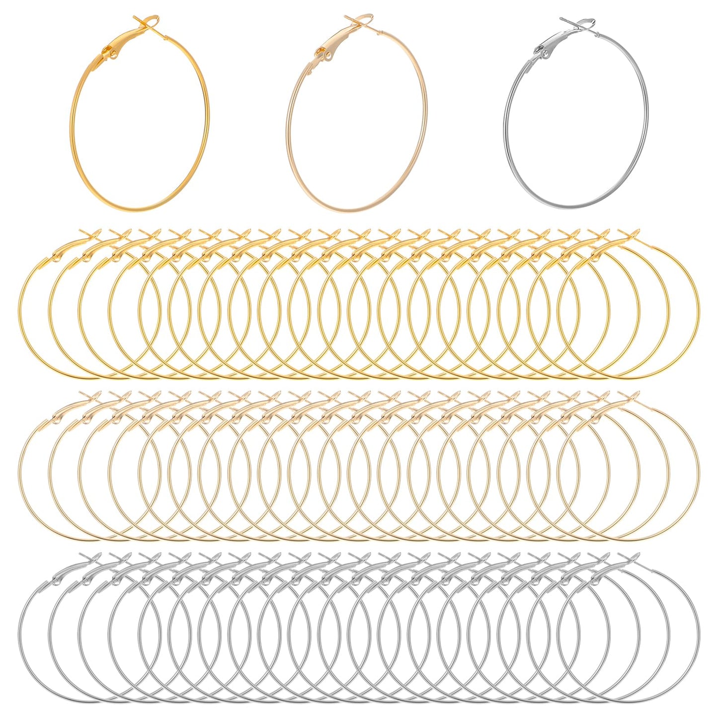 60Pcs Earring Hoops for Jewelry Making 40mm Hoop Earring Findings Hypoallergenic Wire Hoop Earring Making Kit Open Beading DIY Earrings Craft Art Accessories(3 Colors)