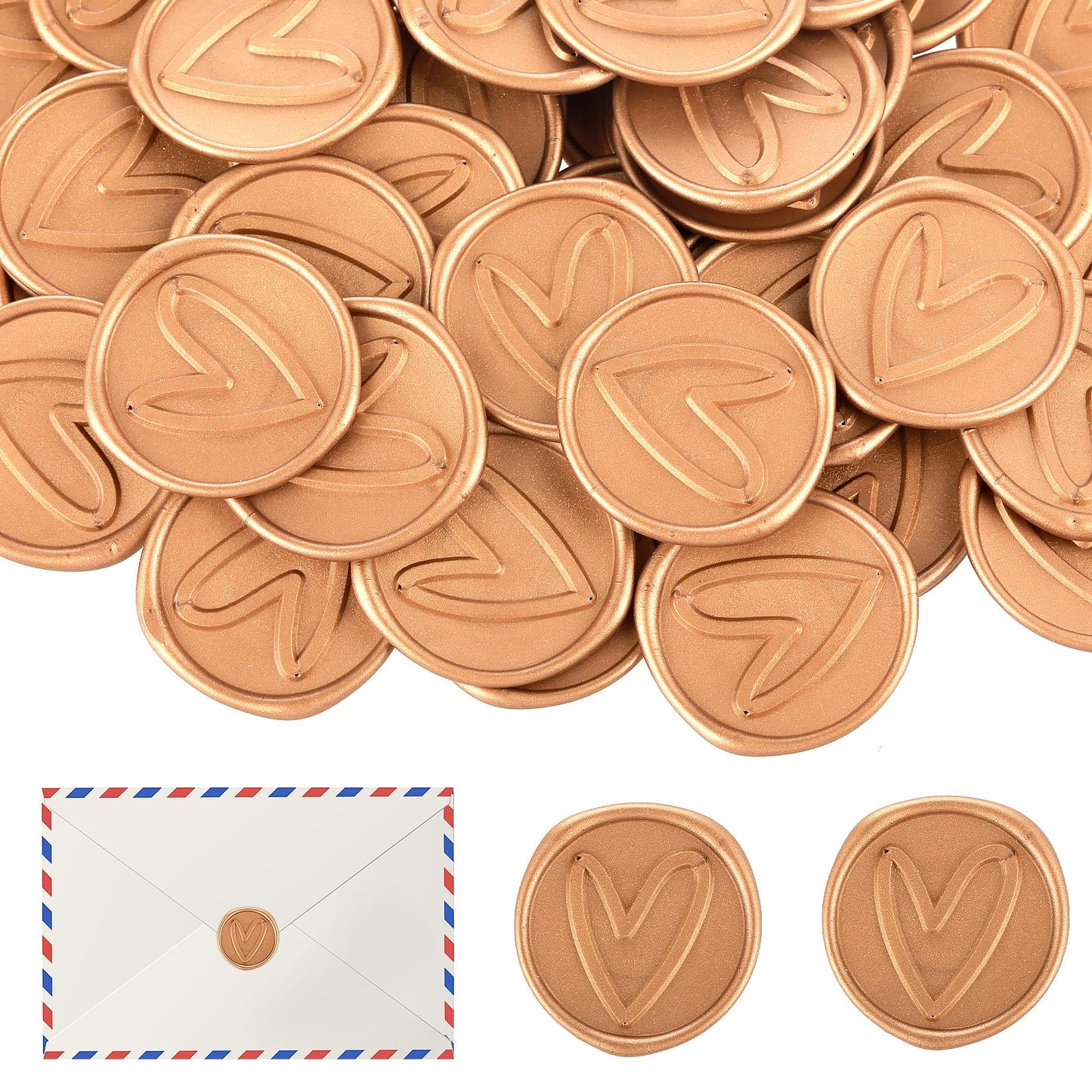 Lusofie 50Pcs Gold Wax Seal Stickers Heart Envelope Seal Stickers Adhesive Adhesive Wax Seal Stickers for Wedding Party Birthday Christmas