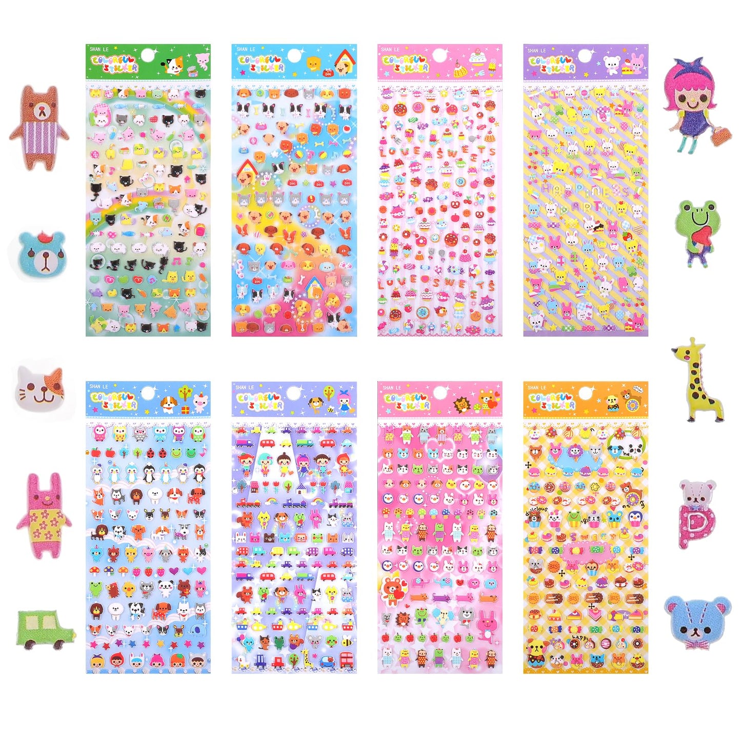 870Pcs Cute Mini Puffy Stickers 3D Tiny Animal Sticker Kawaii Puff Stickers for Adults Phone Case Laptop Includes Rabbit Dog Cat Puppy Kitten Bunny