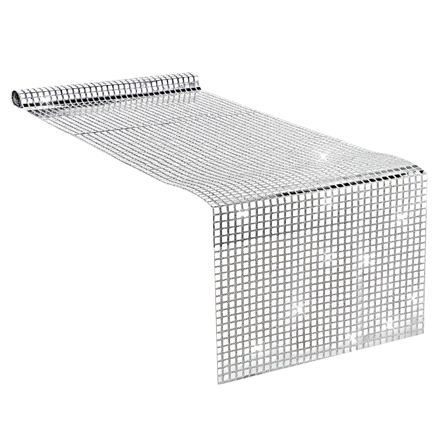 Lusofie Disco Party Table Runner?11.8 × 108 Inches Glitter Sequin Silver Table Cloth Retro 70s 80s Disco Decorations Theme Birthday Party Decorations Sequin Silver Bachelorette Party Wedding