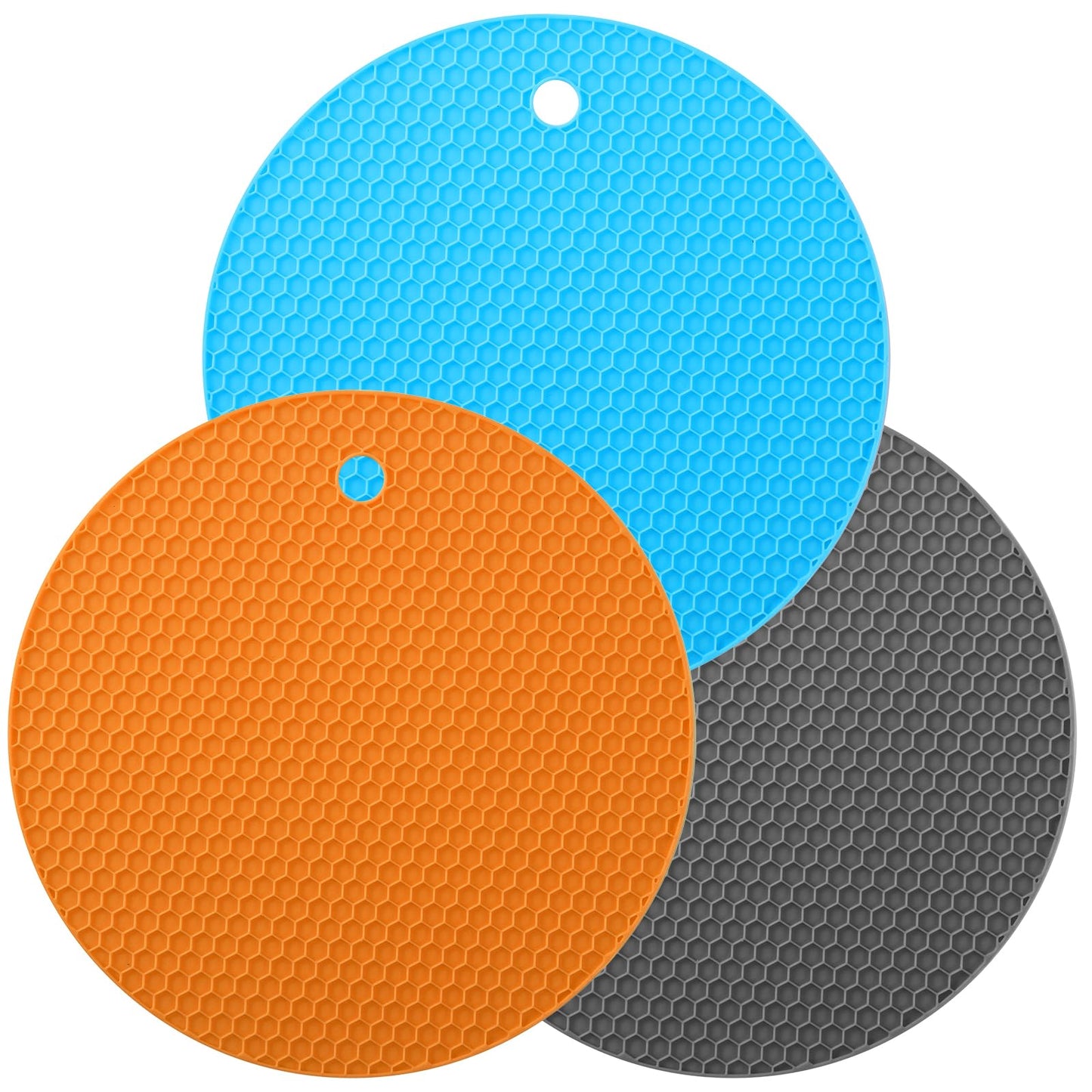 3pcs 7 Inch Rubber Jar Opener Grippers - Rubber Grippers for Opening Jars Non-Slip Round Bottle Lid Opener - Heat Resistant Coasters Mats for Weak Hands Seniors Children, Orange Blue Gray
