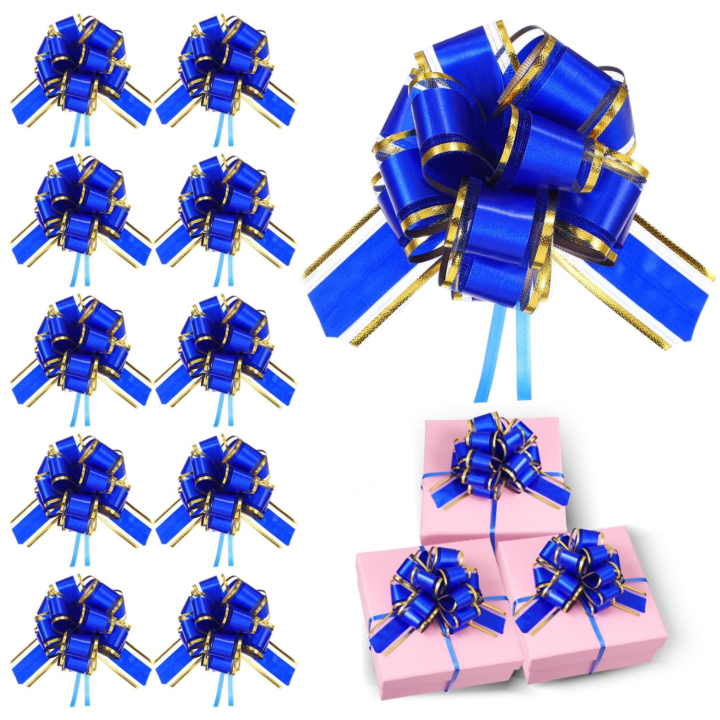 Telooco Pull Bow Gift Wrapping 6 Inch Pull Bow for Gift Basket Pull Bows Ribbon for Gift Wrapping Birthday Flower Packaging Decor(Blue)