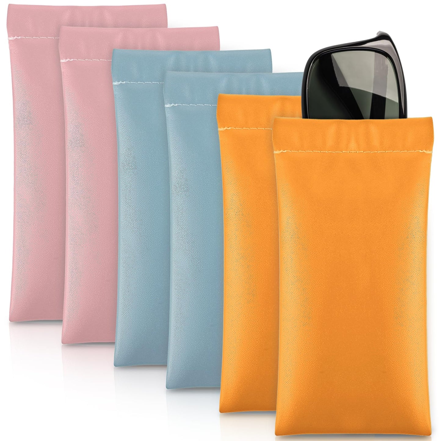 Tucnoeu 6pcs Soft Glasses Case,PU Soft Sunglasses Pouch,Leather Glasses Case,Waterproof Glasses Pouch,Portable Leather Squeeze Top Eyeglass Case for Men & Women(Pink,Yellow,Blue)