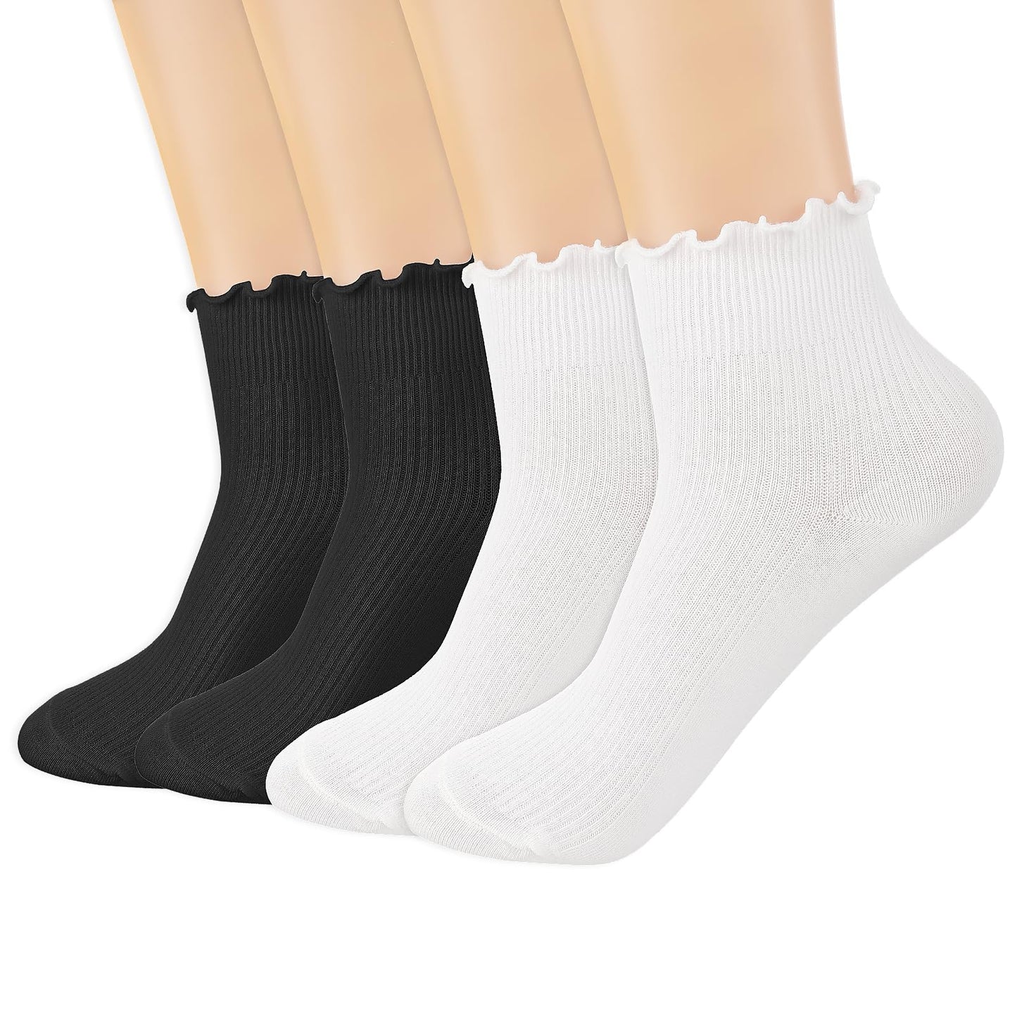 Yolev 3 Pairs Cute Ruffle Ankle Socks for Women Cotton Girls White School Socks White Frilly Lace Top Bows Dance Shimmering Soft Cotton Knit Lettuce Low Cut Frilly Crew Socks