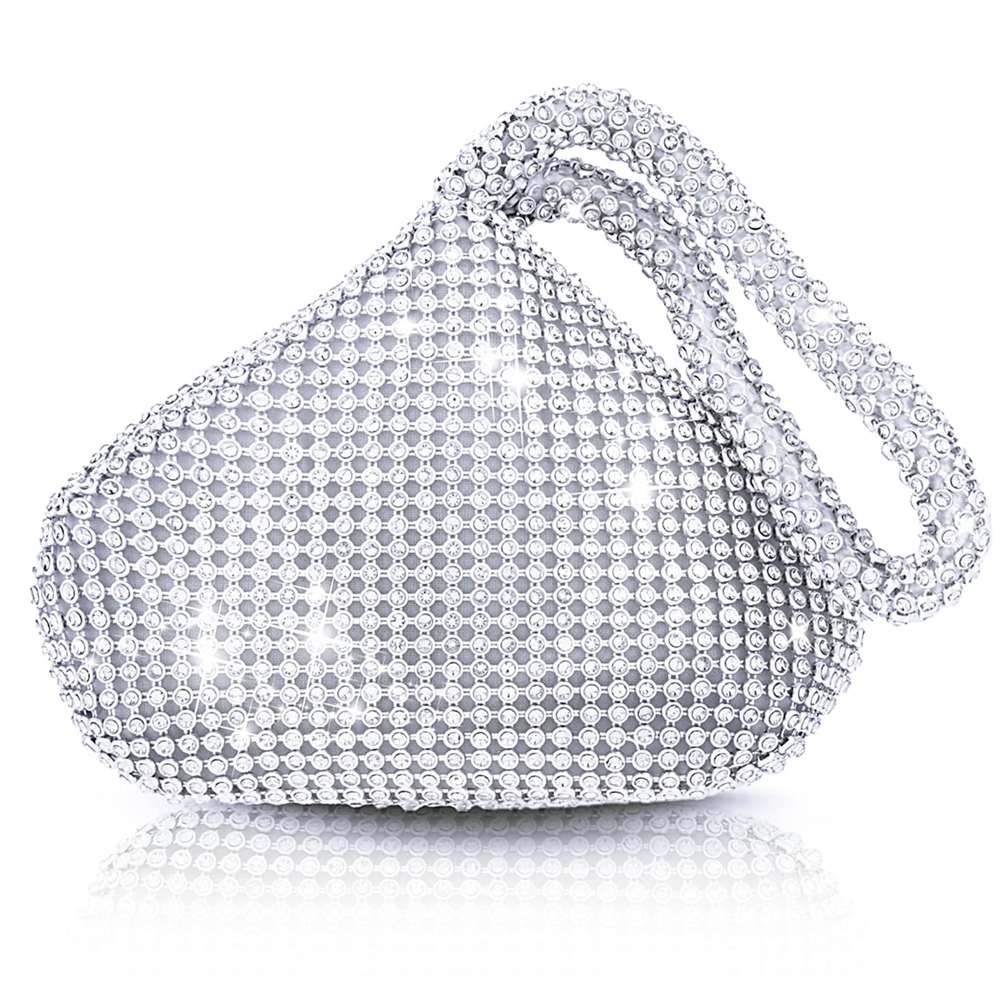 Evening Clutch Bag for Women Silver Purse Bling Rhinestone Handbags for Prom Cocktail Party Wedding Engagement (Large)