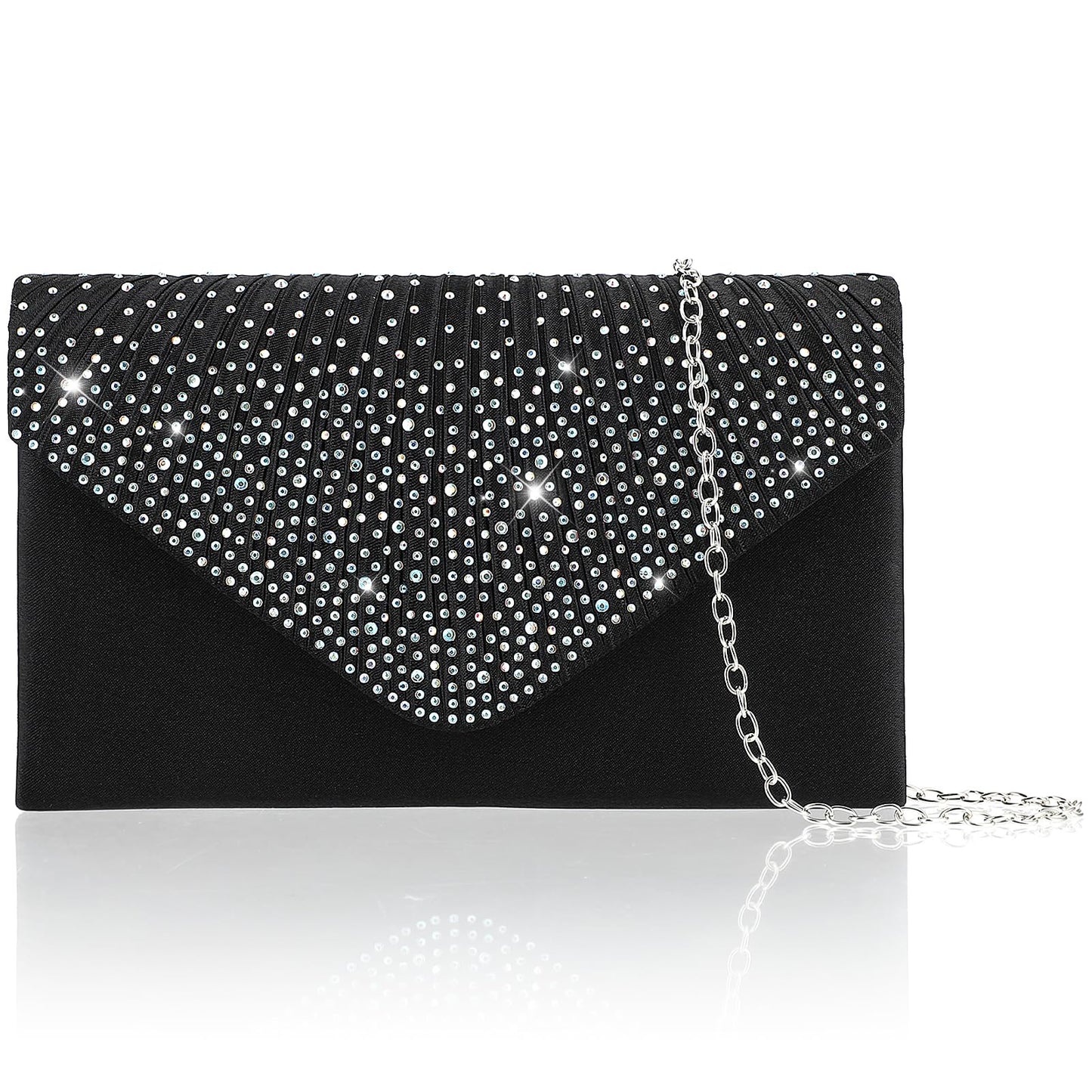 Clutch Bag for Women Black Evening Clutch Bag Glitter Small Envelopes Bag Sequin Prom Handbags With Detachable Siver Chain Strap Envelope Bag Cross Body Bag for Wedding Formal Banquet Party