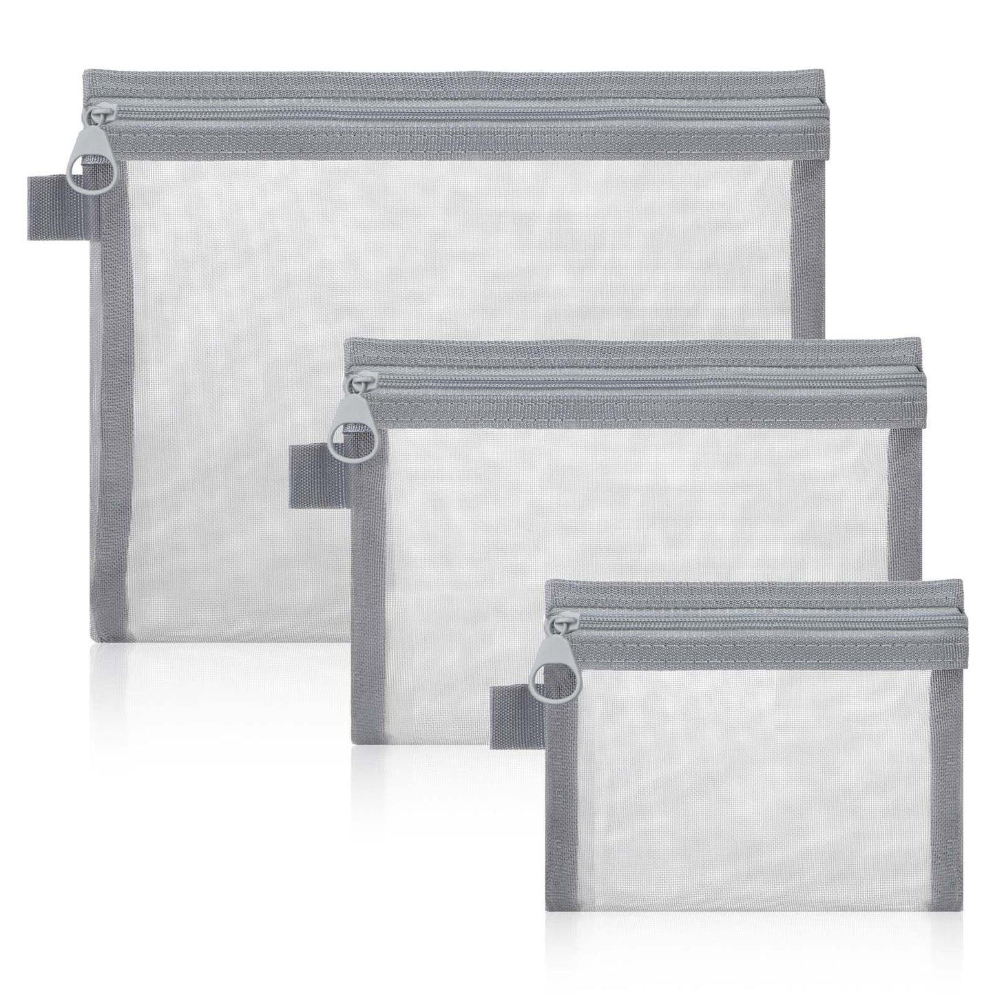 Tucnoeu 3Pcs Mesh Makeup Bag,Small Mesh Pouch,Mesh Toiletry Bag,Small and Large Mesh Pouch with Zipper,Mesh Cosmetic Travel Storage Bag Set