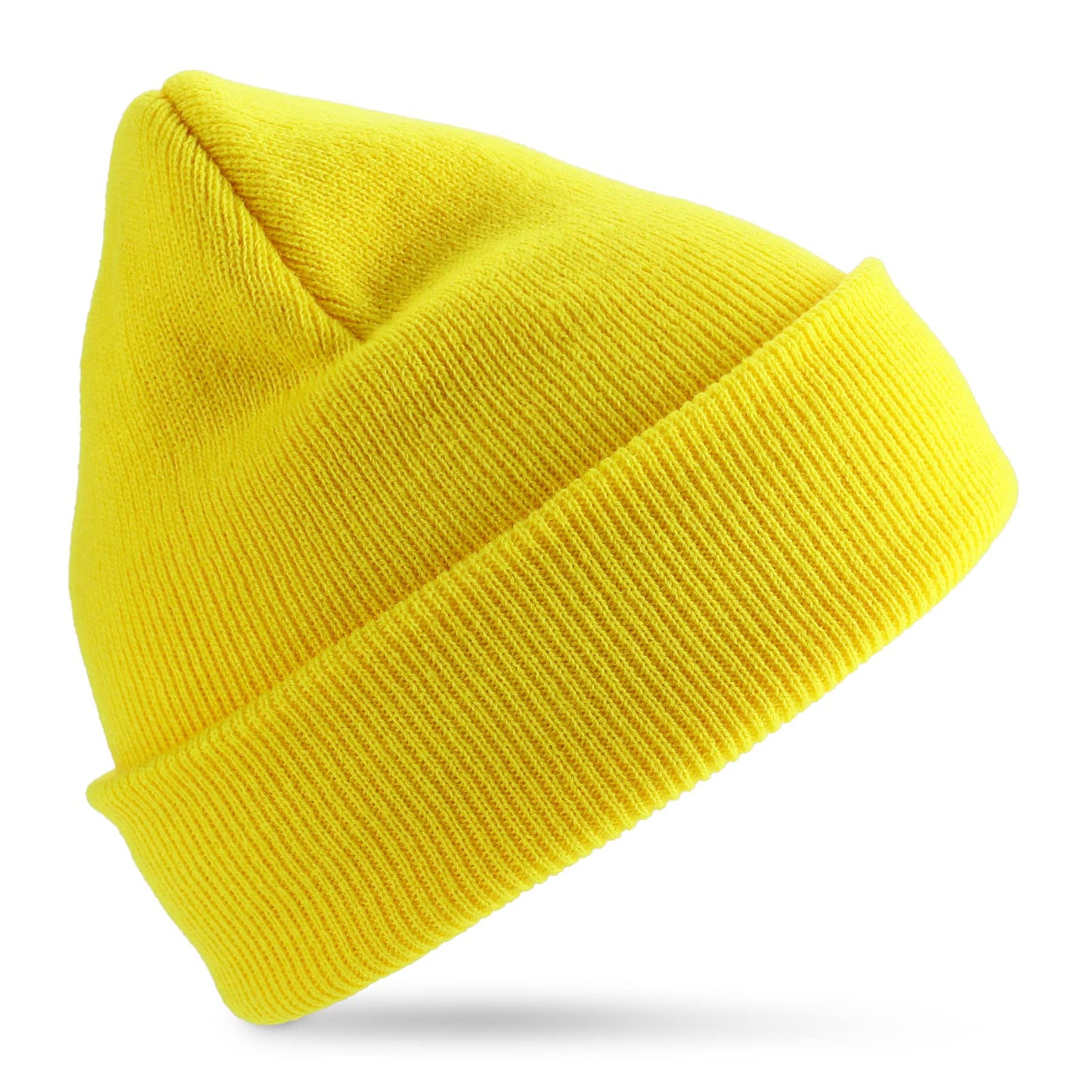 Lusofie Mens Beanie Slouchy Knit Unisex Winter Hat Yellow Cuffed Plain Fisherman Beanie Skull Cap Warm Stocking Hats for Men Women