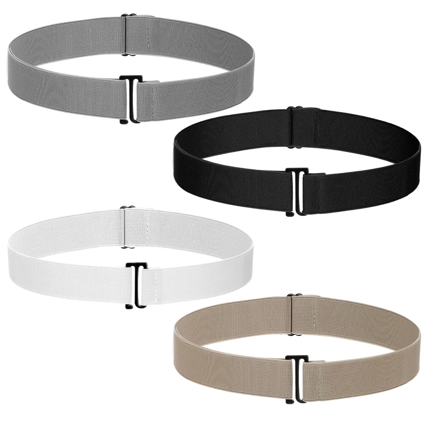 Tucnoeu 4pcs No Show Elastic Stretch Belts, Invisible Flat Buckle Belt, Adjustable Elastic Belts for Pants, Dresses, Skirts, and Jeans