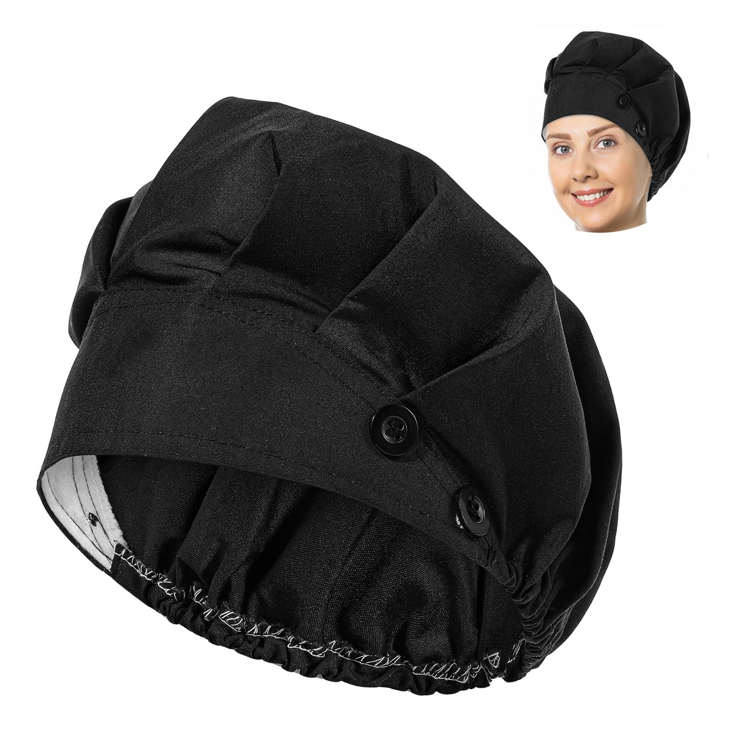 Medical Scrub Caps with Button Closure Adjustable Strap Scrub Hats Women Sweat-Proof Nurse Caps for Women Scrub Caps Nurse Hat Surgical Cap for Women Men One Size Medical Cooking Painting (Black)