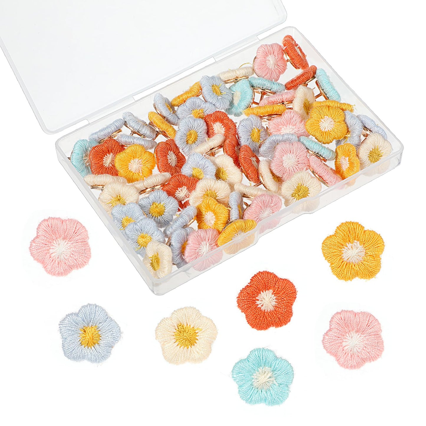 60Pcs Flower Tacks Bulletin Board Flowers, Embroidered Flower Push Pins Suitable for Bulletin Board Photo Wall Map Home Office Decoration