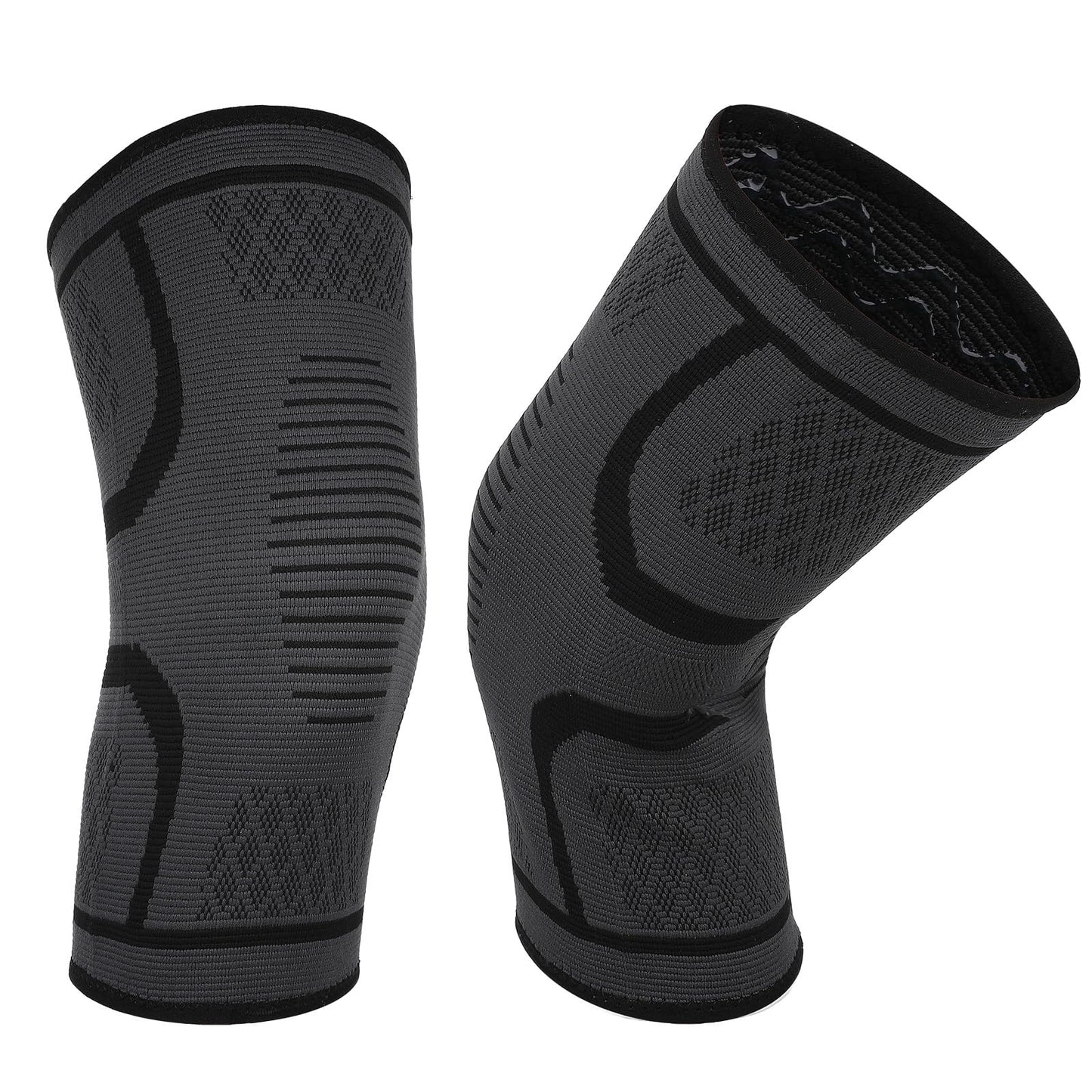 Lusofie 2 Pcs Compression Knee Sleeve Compression Knee Support Anti-slip Knee Brace Knee Support for Women and Men Running, Basketball, Gym, Weightlifting, Hiking(Black,M)