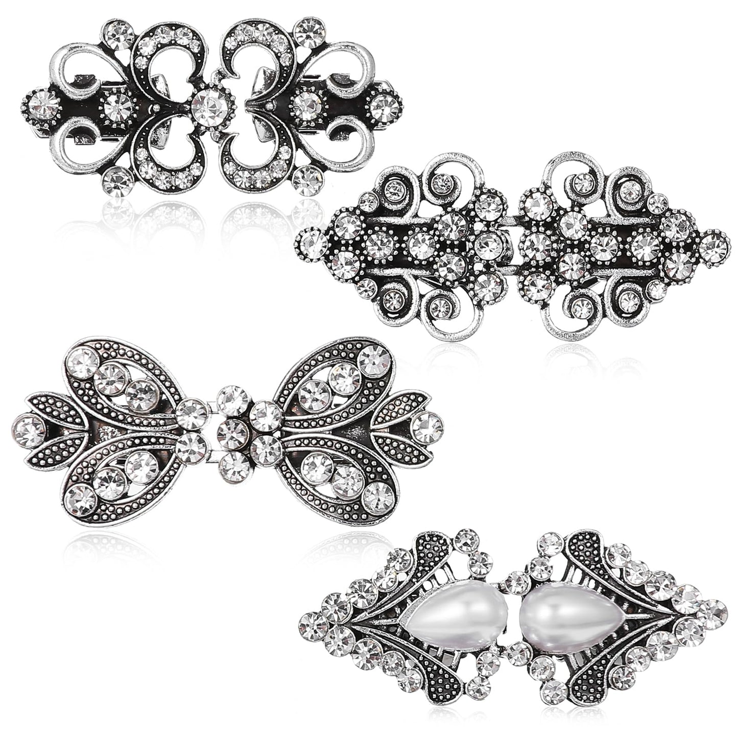 Josojoou 4Pcs Sweater Clips, Dress Clip Back Cinch,Shawl Clip,Silver Shawl Pins,Vintage Cardigan Clip for Women