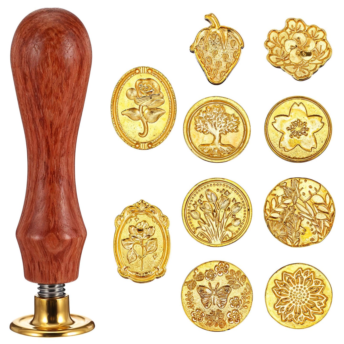 10 Pcs Wax Seal Stamp Kit with Wooden Handle Botanical Flower and Butterfly Wax Seal Stamp Vintage Wax Seal Molds for Wedding Invitations, Greeting Cards, Planners, Gift Letters