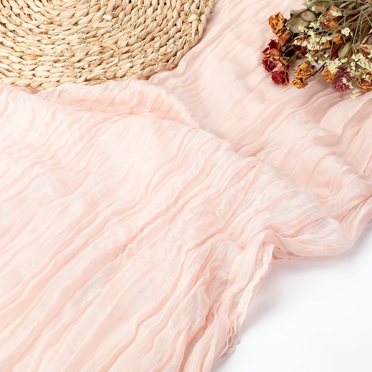 Pink Cheesecloth Table Runner 35x120 Inch Rustic Boho Gauze Cheese Cloth Table Runner Modern Long Gauze Table Runner for Baby Shower Decoration Wedding Bridal Birthday Party Reception Table Decoration