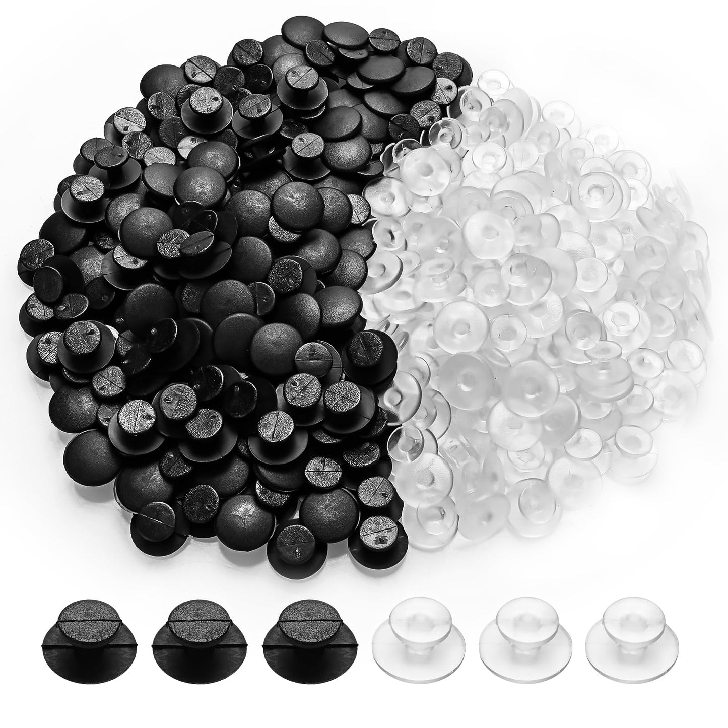Yolev 200 PCS Buckle Plastic Button 2 Colors Black and Transparent Buttons Charm Backs Accessories DIY Shoes Charm Accessories for Kids, Wristband Charm Backs(Black, Transparent)