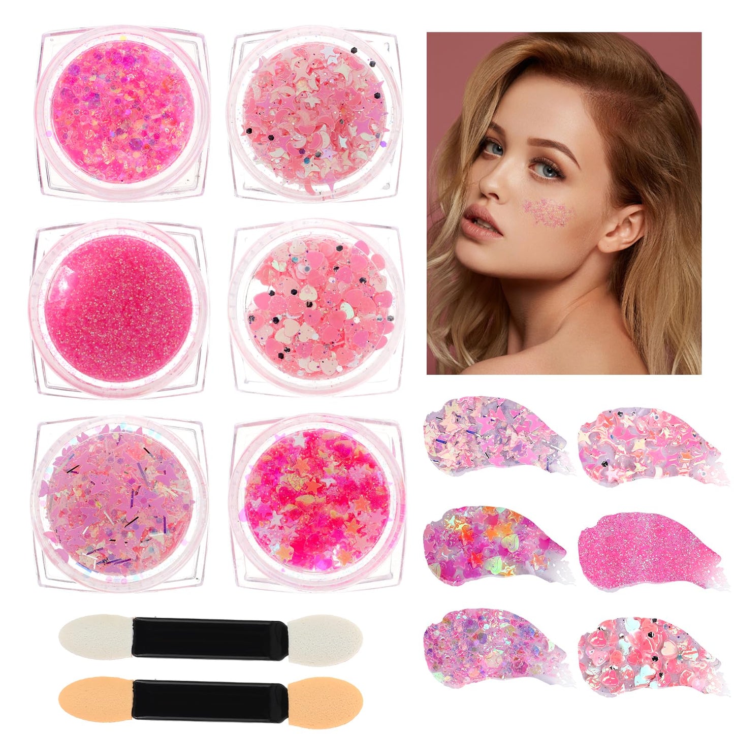 Pink Face Glitter 6 Styles Face Glitter Festival Holographic Body Glitter Gel Hair Glitter Body Glitter Face Paint Mix Glitter Makeup Glitter Eyeshadow for Face Body Hair Nail Lip Festival Party