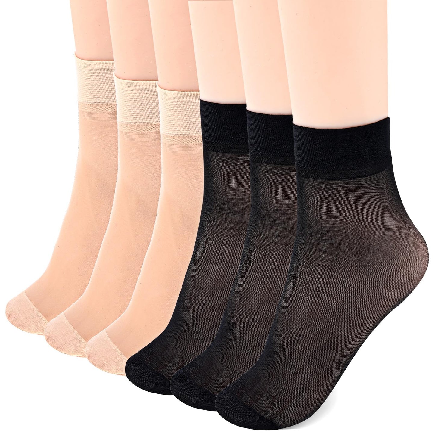 HekouJiub 12 Pairs Ankle Nylon Socks for Women 20 Denier See Through Pantyhose Socks with Reinforced Toe (UK, Alpha, One Size, Regular, Regular, Black and Nude)