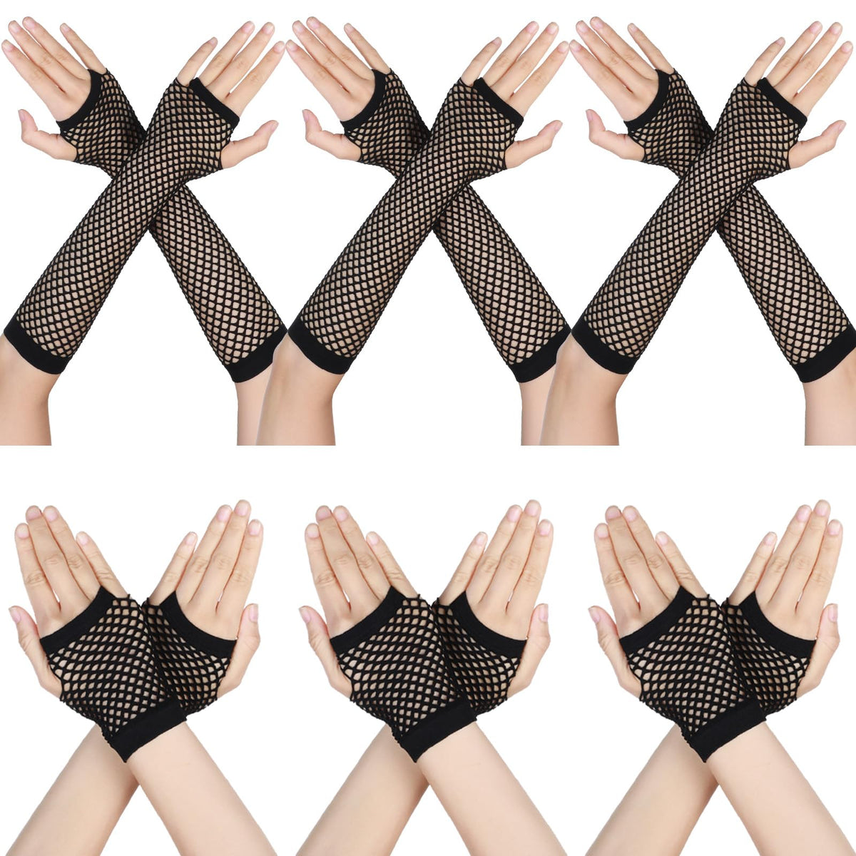 6 Pairs Fishnet Gloves Fingerless, Fishnet Arm Sleeves,Fish Net Arm Sleeves