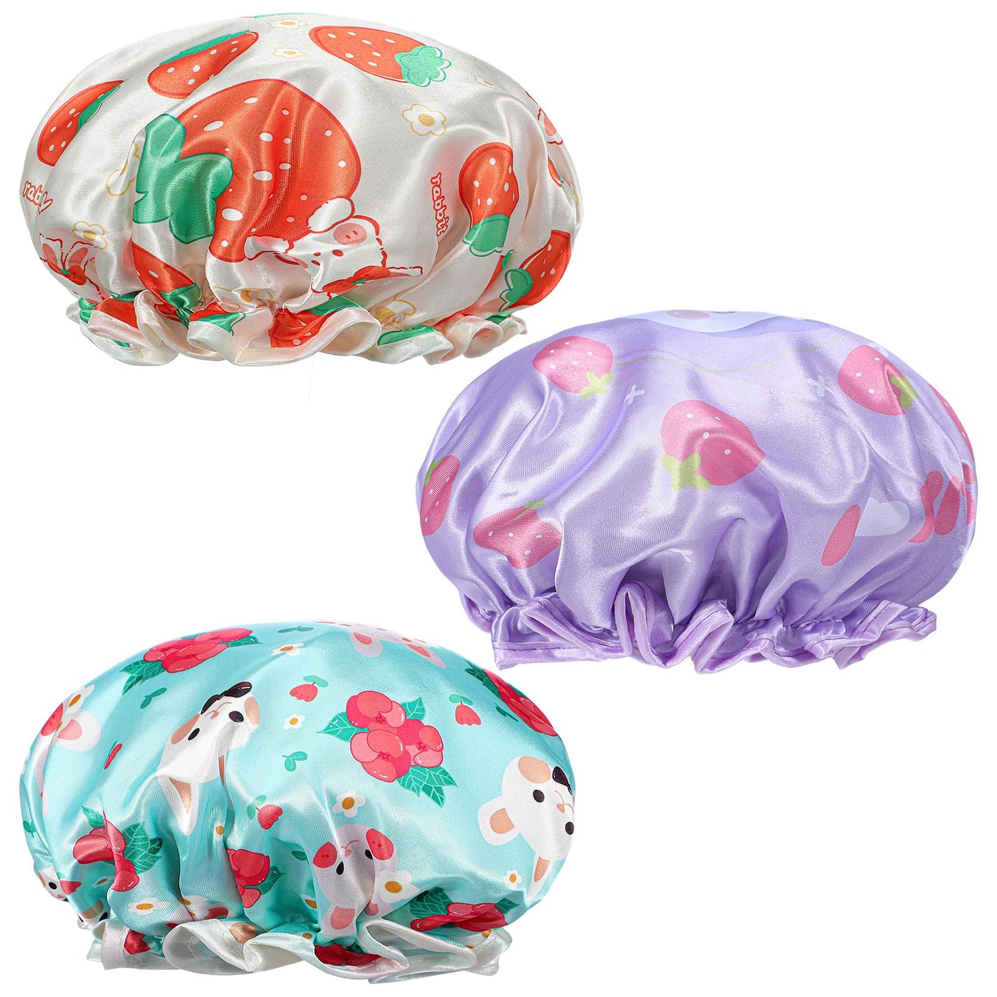 3-Pack Kids Shower Cap, Waterproof Double Layer Design Satin Shower Cap, Baby & Toddler Hair Protection, Reusable Elastic Sleeping Caps