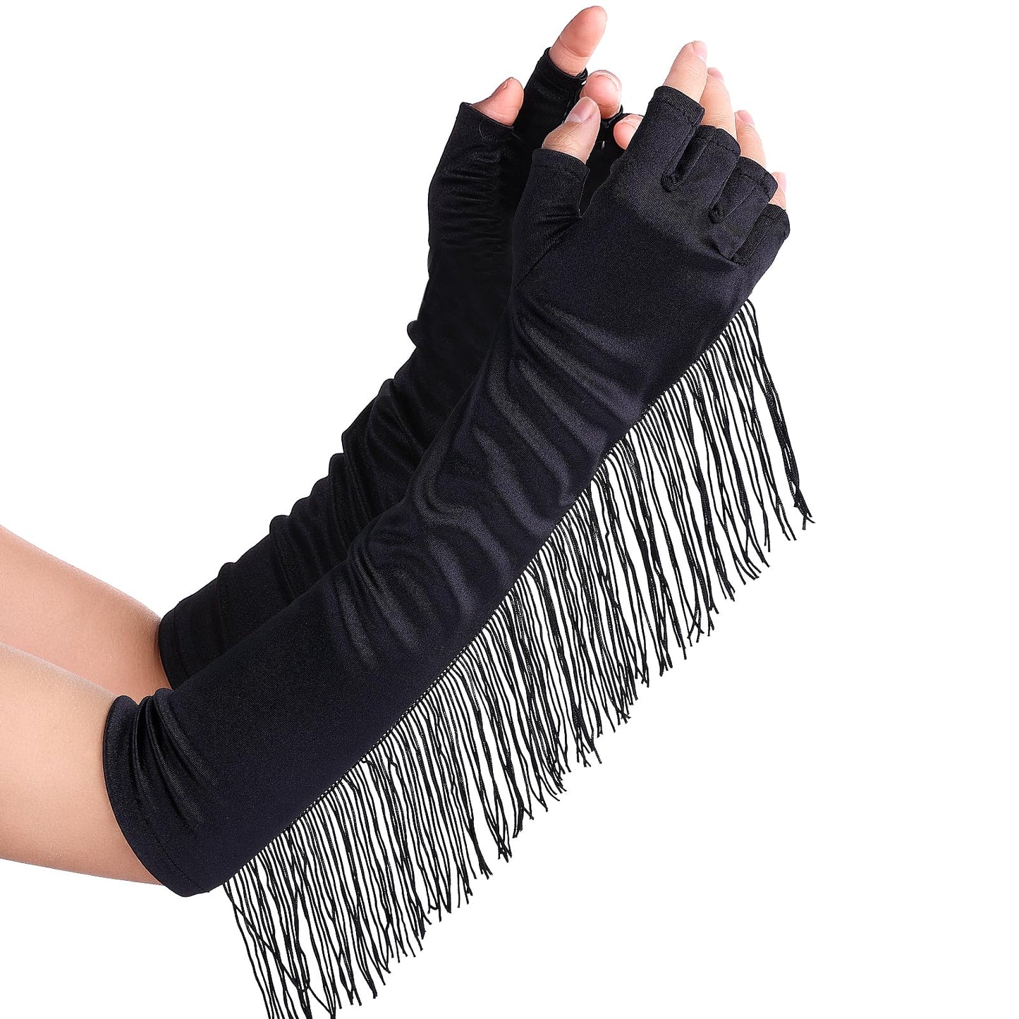 Yolev Long Evening Gloves Long Elbow Satin Fingerless Gloves Opera Fancy Dress Gloves 1920s Style Gloves for Wedding Prom Opera Party