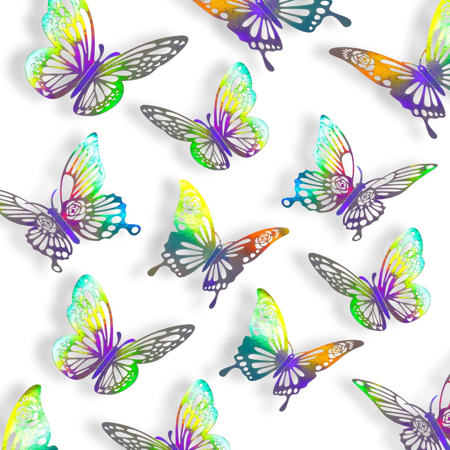 Lusofie 72Pcs Butterfly Stickers 3D Laser Butterflies Wall Stickers Removable Shining Butterfly Stickers Wall Stickers for Bedrooms Crafts Bouquet Cake Decor Birthday Party (3 Styles 3 Sizes)