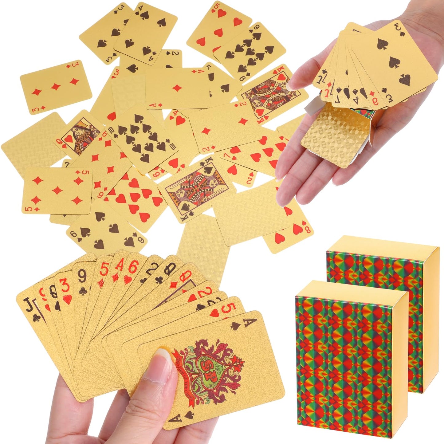 HaiFafafaing Mini Playing Cards 2 Decks Waterproof Gold Mini Deck of Cards 2.09in Miniature Poker Card Portable Card Games for Adults Party Favor Novelty Party Gift Christmas Halloween
