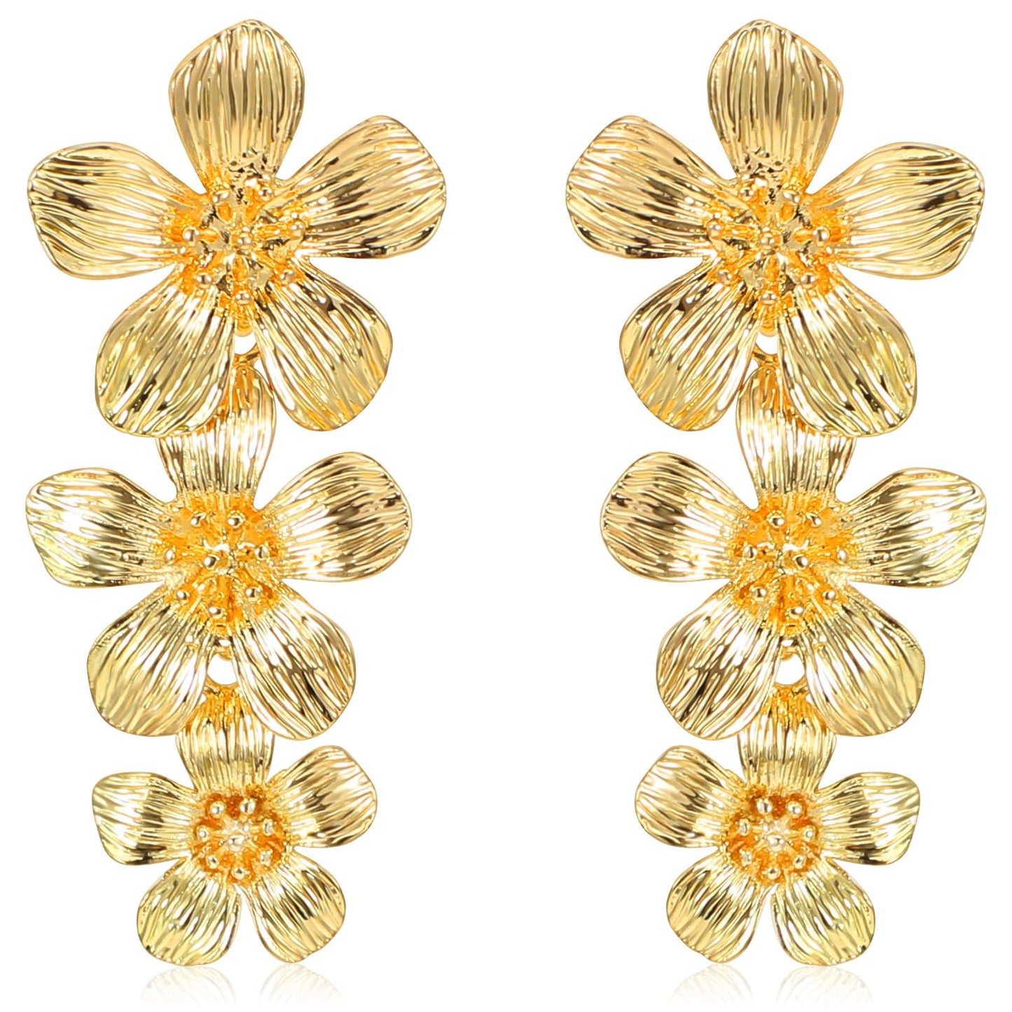 Gold Flower Earrings Bohemian Daisy Double Flower Earrings for Women Gold Floral Petal Drop Dangle Earring Gold Statement Earrings for Women Boho Jewelry Gift