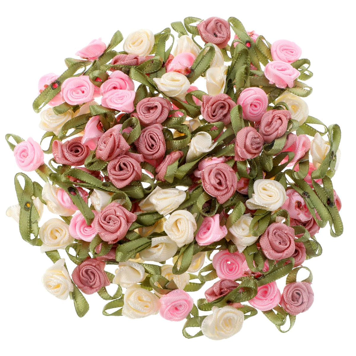 Pack of 100 Mini Roses Flowers 15 mm Satin Ribbon Bows Appliques