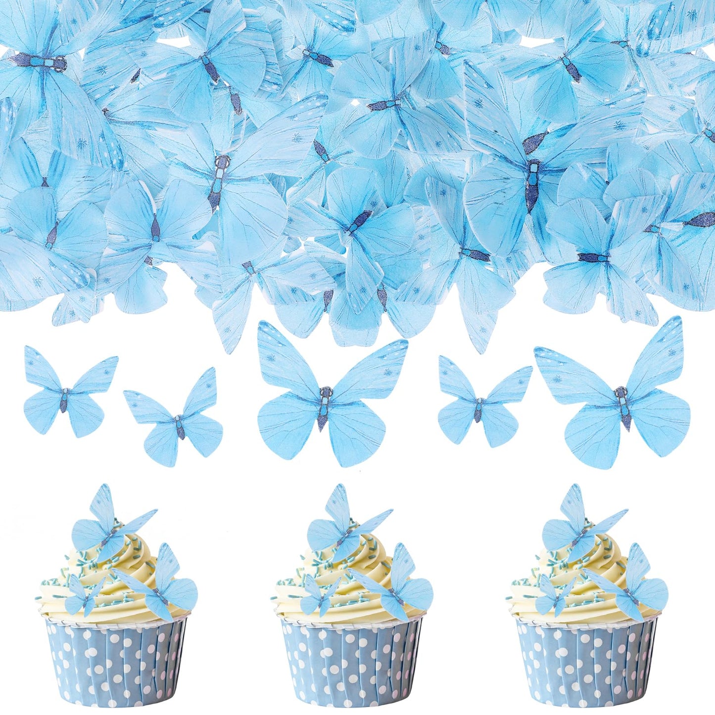 72 pcs Butterfly Cake Decorations Edible butterfly Cupcake Toppers Birthday and Wedding Cake Decorations(Blue)