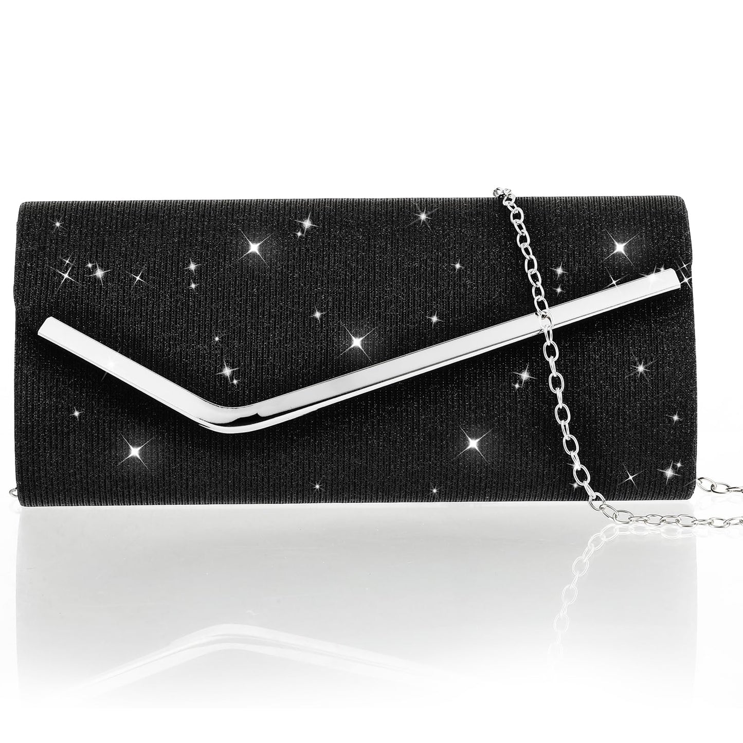 Clutch Bag for Women Black Glitter Envelope Evening Bag Handbags for Women Prom Wedding Bridal Ladies Cross Body Shoulder Bags Formal Banquet Part