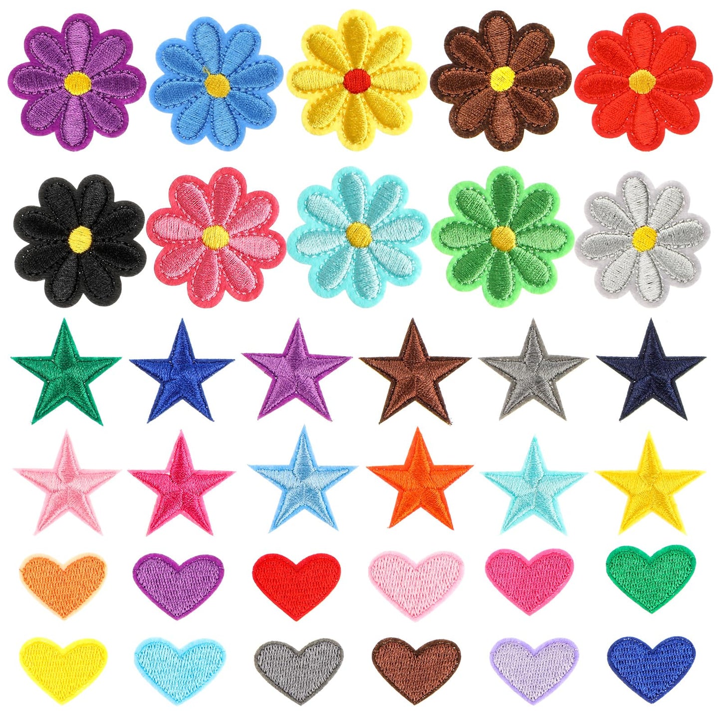 94 Pcs Iron on Patches for Clothing Assorted Styles Flower Heart Star Sew on Patches Knitted Flowers Embroidery Patches for Jackets Jeans Backpacks