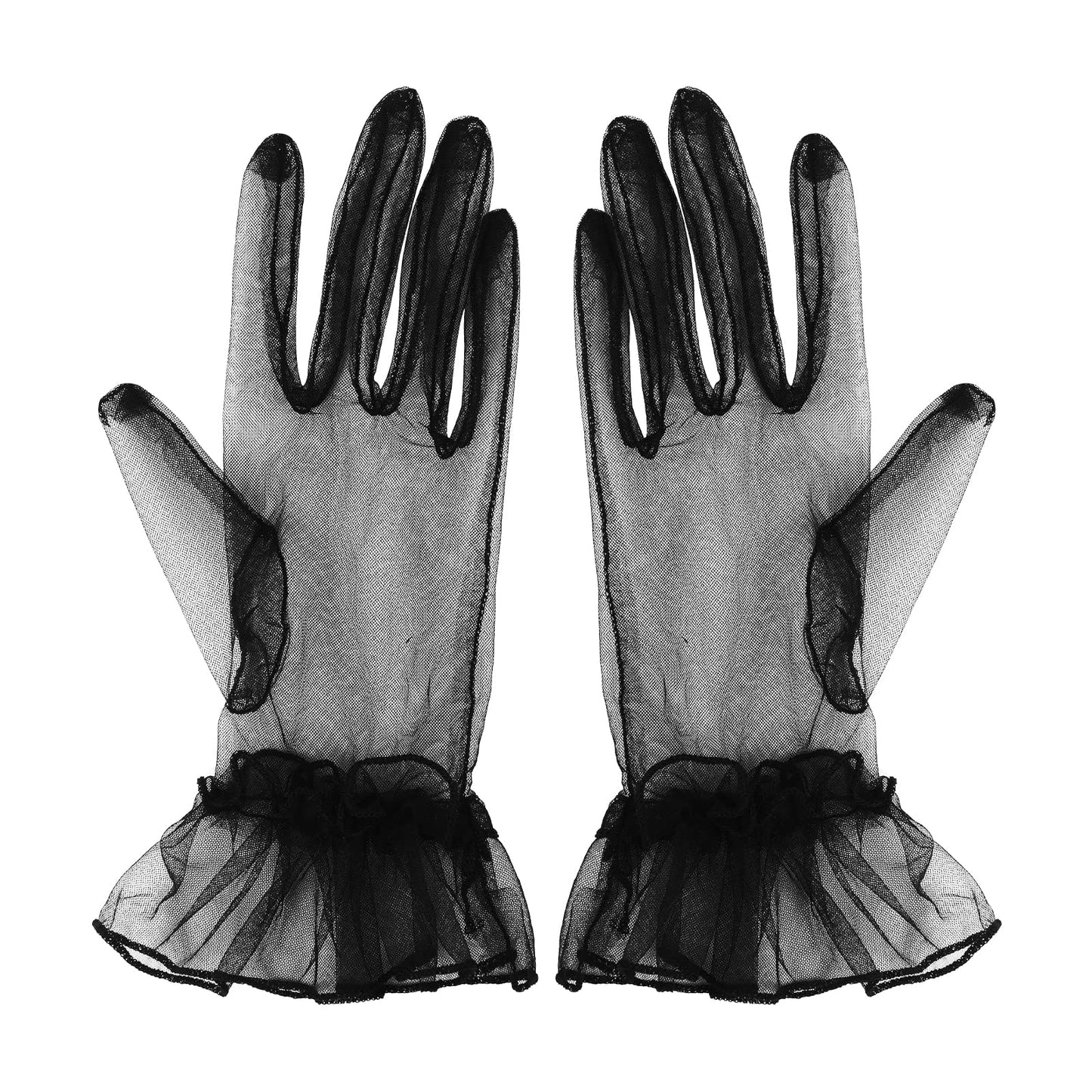 Women's Lace Gloves Short Tulle Black Gloves Girls Mesh Gloves Wedding Dinner Gloves Party Dance Wedding Tea Party Halloween