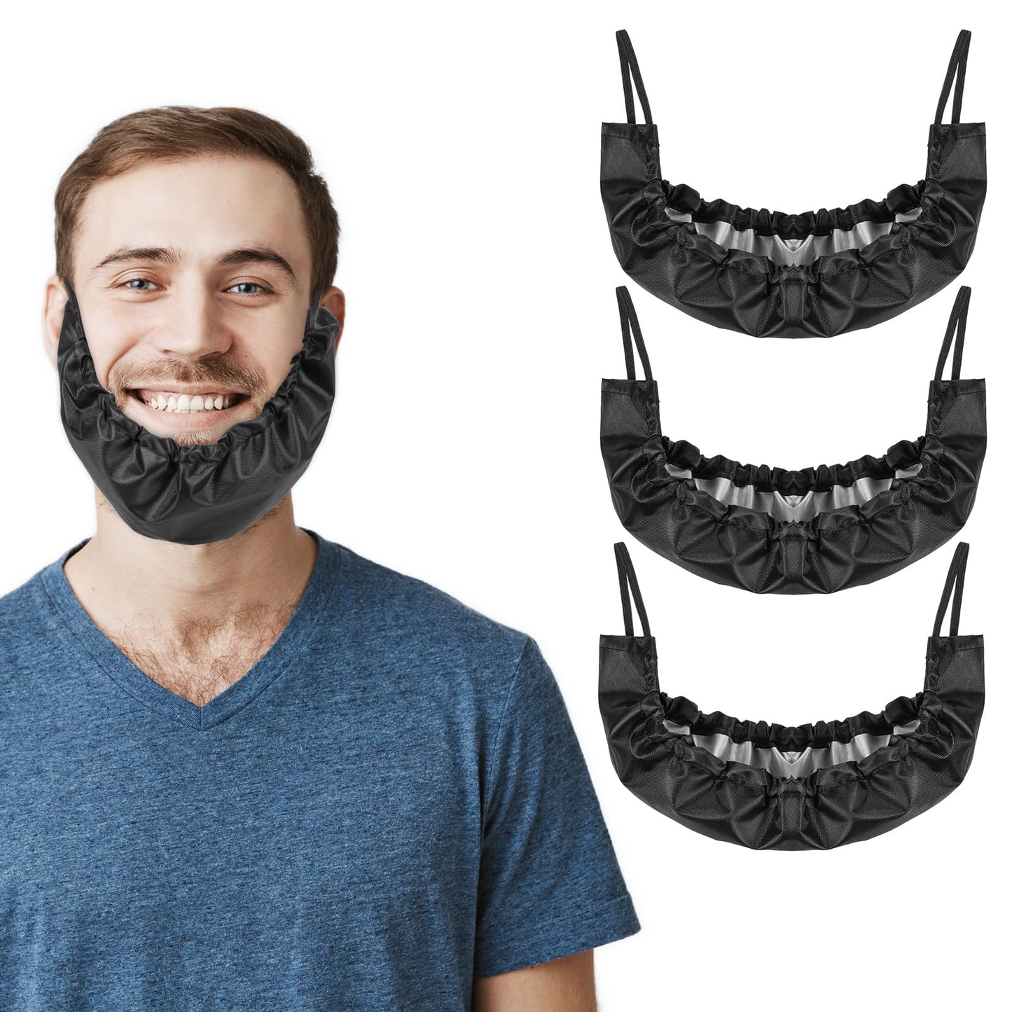 Lusofie 3 Pcs Mens Beard Bonnet Beard Durags For Men Facial Hair Beard Bib Adjustable Beard Net For Beard Care Keep Beard Neat(Black)