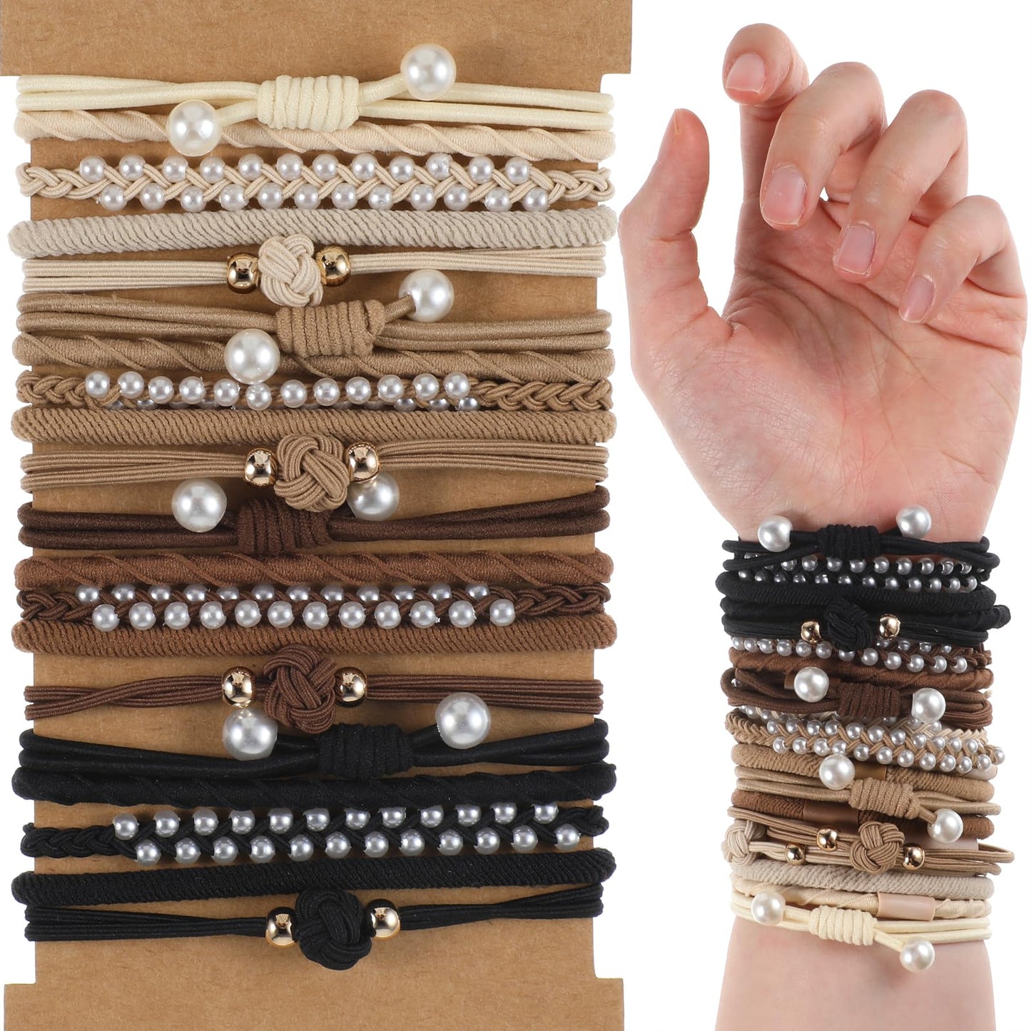 Yolev 20Pcs Boho Hair Ties Bracelet, Elastic Ponytail Cute Bracelet Hair Holders No Damage Hair Elastics Hair Ties for Women/Girls