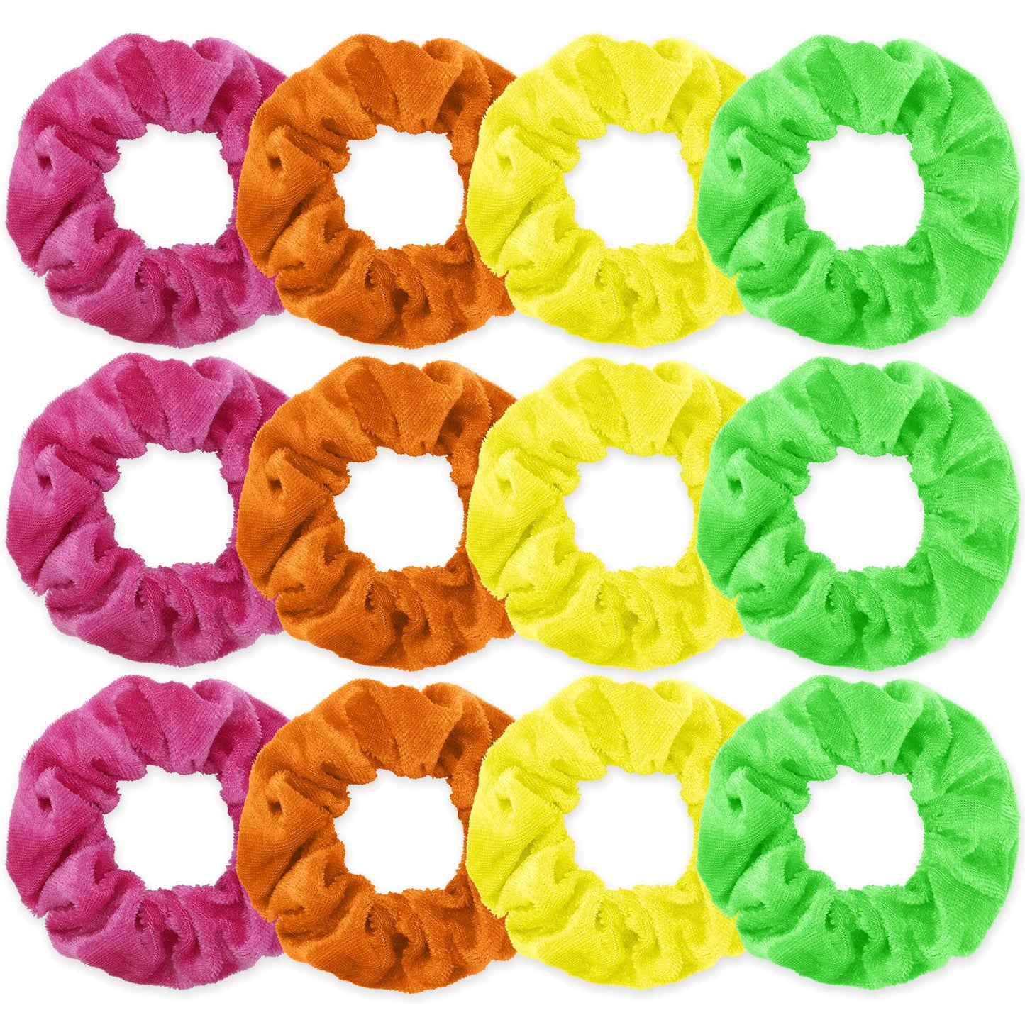 Yolev 12 Neon Scrunchies for Hair 80s, Premium Velvet Soft Hair Scrunchy, Solid Colors Thick Elastic Bands, Scrunchies Hair Ties Hair Bands Ponytail Holder for Women Girls