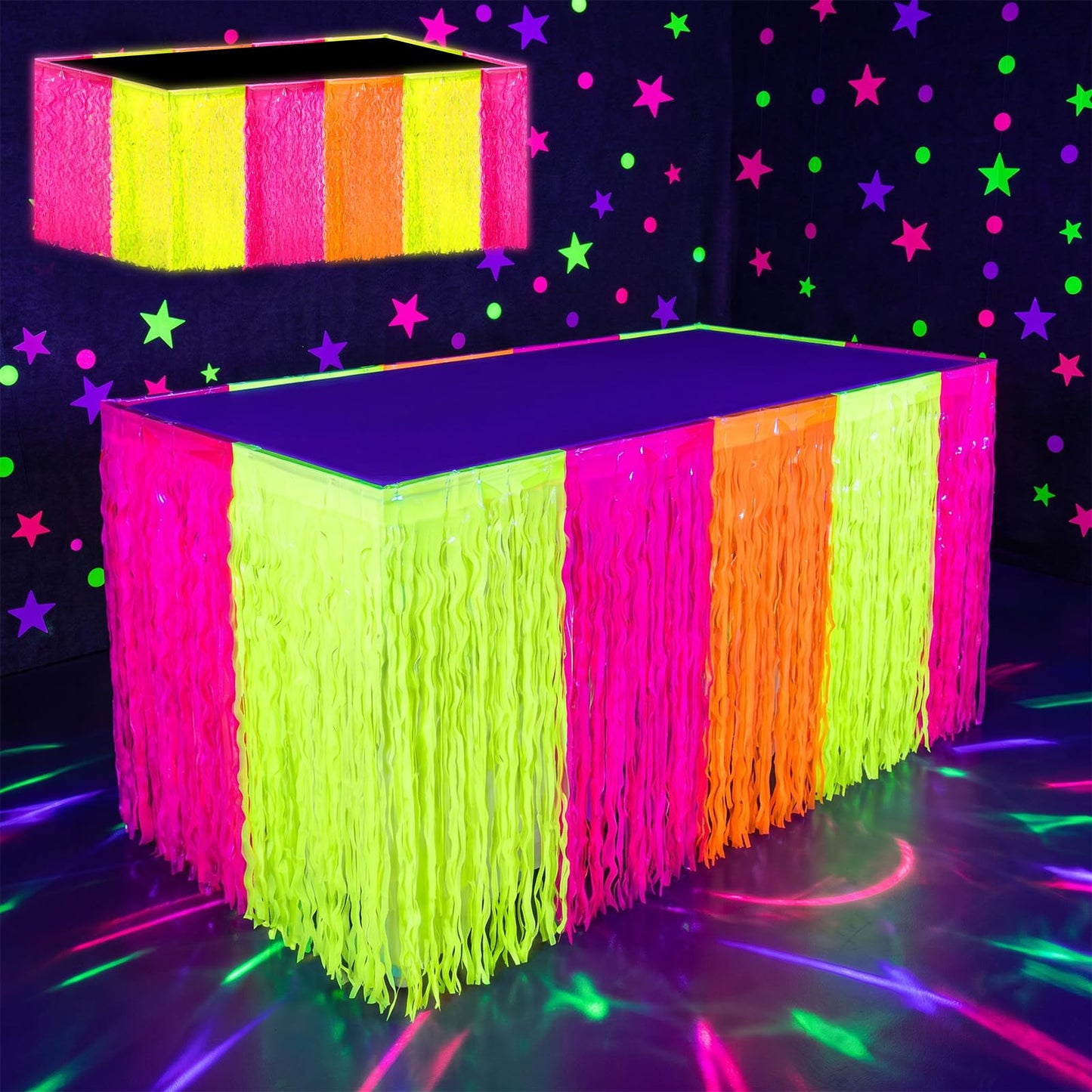 Glow in The Dark Party Supplies, 2 Pack Neon Party Table Skirts