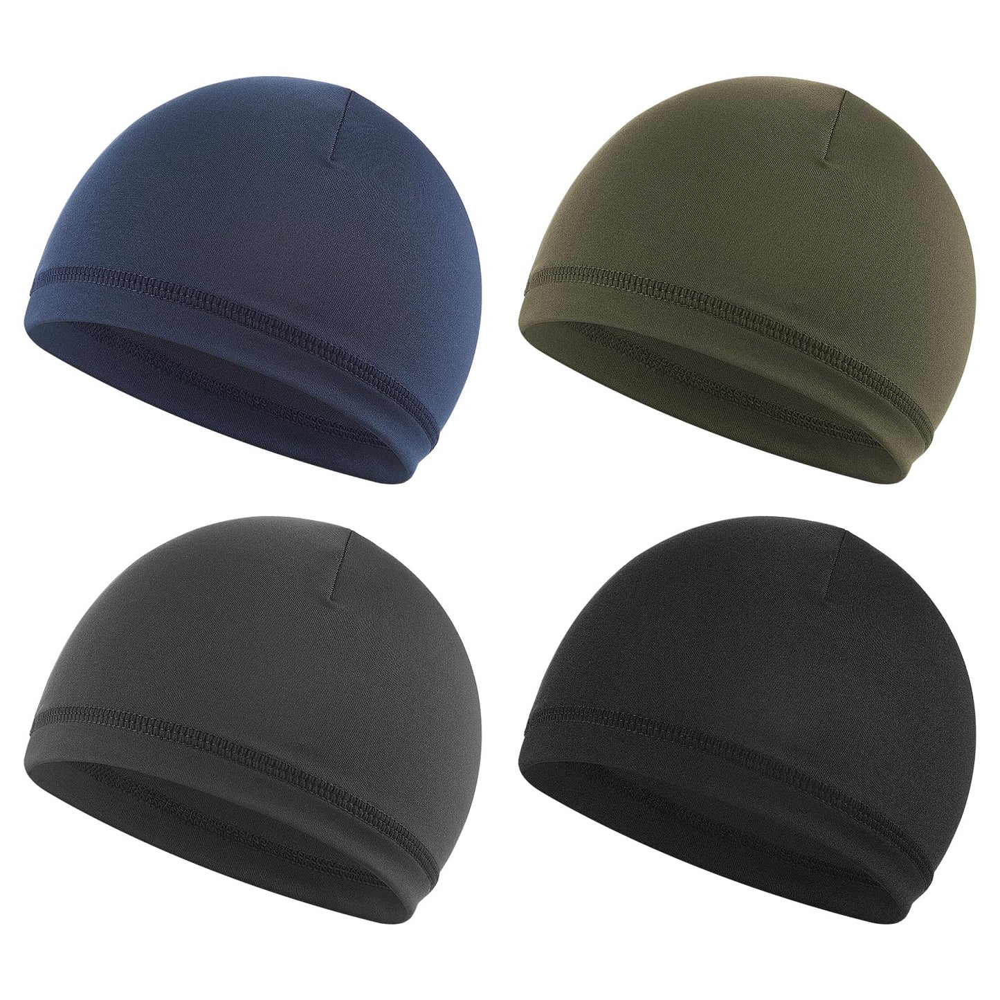 DIVINA VITAE 4Pcs Skull Cap Soft Beanie Hat Stretchy Cycling Cap Breathable Wave Cap Helmet Liner Multifunctional Headwear Hair Sleeping Cap for Men Women (4 Colors)