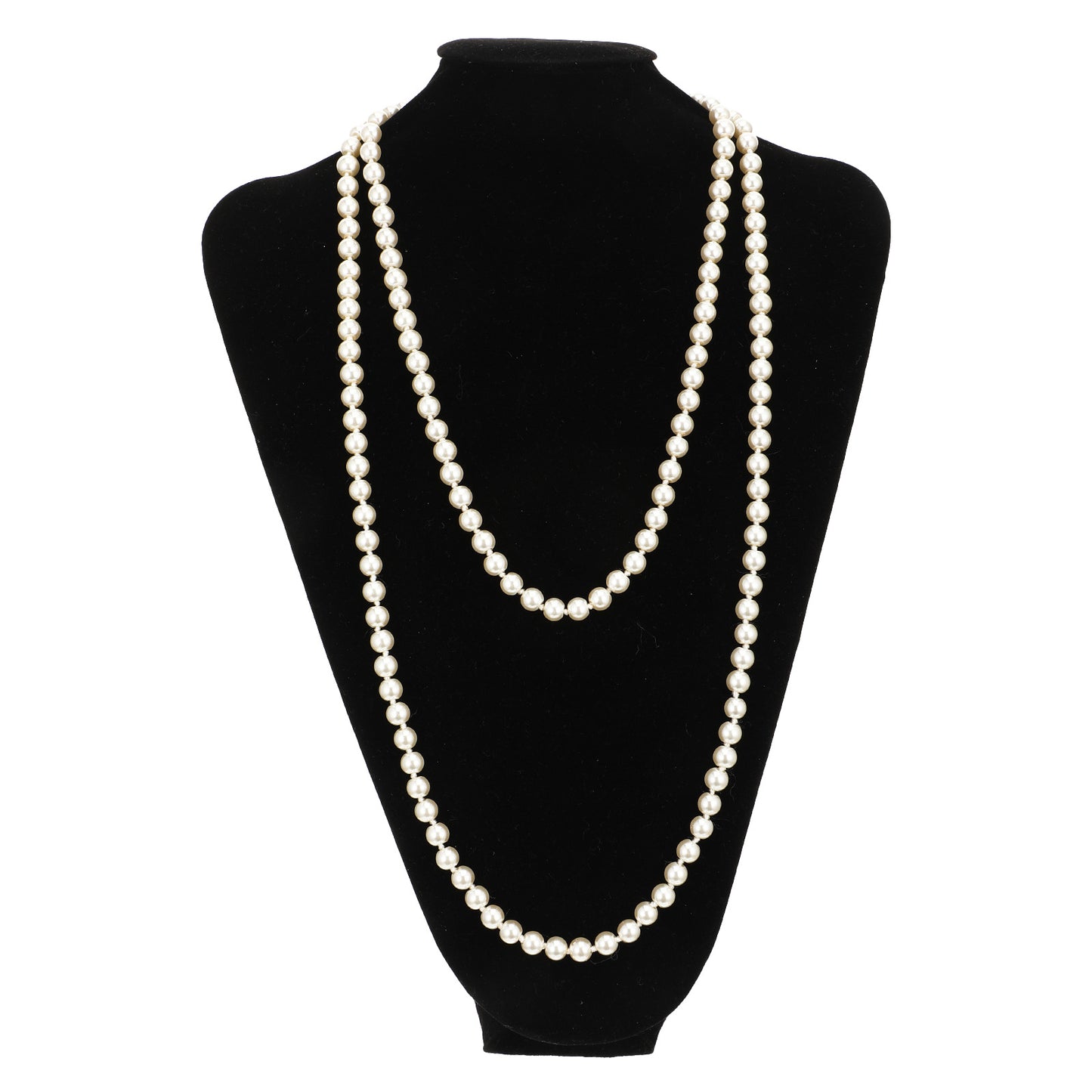 Josojoou Long Pearl Necklaces for Women, Vintage Elegant Pearl Necklace Layered, Imitation Round Beaded Ball Faux Pearls Necklaces for Wedding Bridal Gatsby Costume Jewelry(59in)