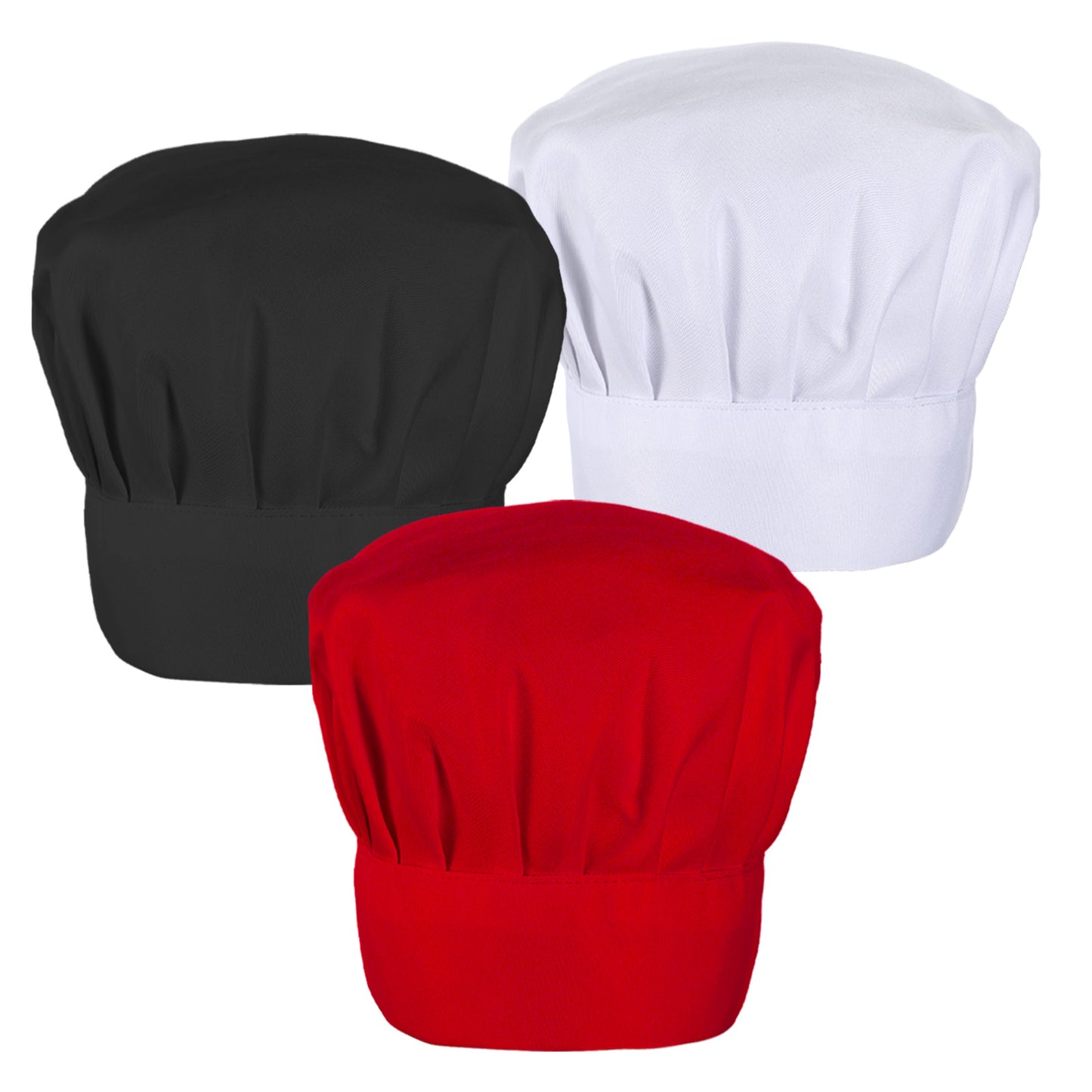 Lusofie 3 Pcs Chef Hats Adjustable Chefs Hat Pizza Hat Soft Breathable Chef Hats for Men Women Chef Costume(Black White Red)