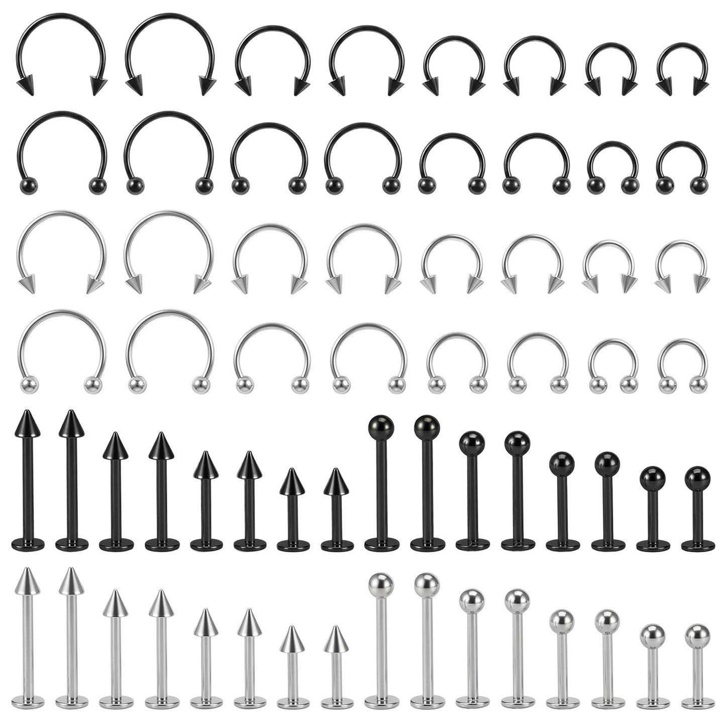 Lusofie 64 Pcs Lip Rings Snake Bite Lip Piercing Jewelry 16G Stainless Steel Helix Earring Daith Tragus Cartilage Studs Horseshoe Labret Jewelry for Women Men