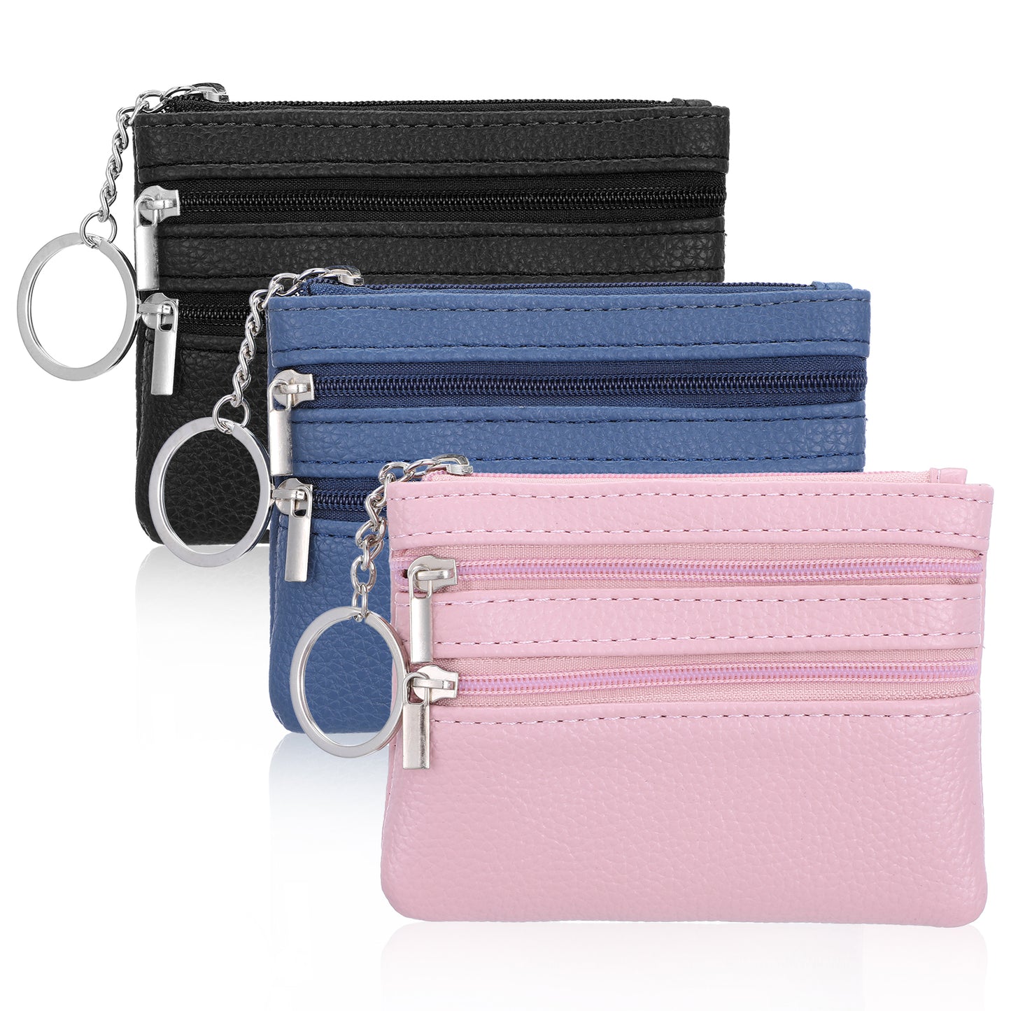 DIVINA VITAE 3 Pack Leather Coin Purse for Women Small Change Purse Women's Coin Purses & Pouches Zipper Coin Purse Mini Pouch Change Wallet with Keychain for Women and Men