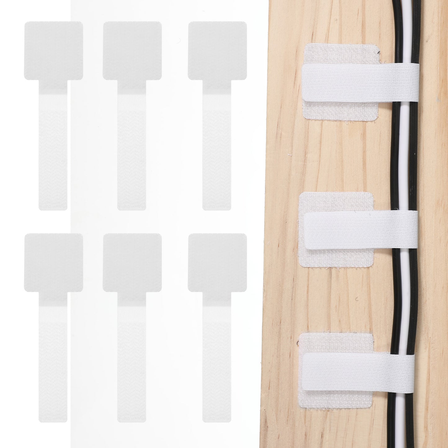 60Pcs Hook and Loop Cable Ties Self Adhesive Cable Straps Reusable Wire Organizers for Cords, Nylon Cables Organizer Clips for Office and Home Use(White)