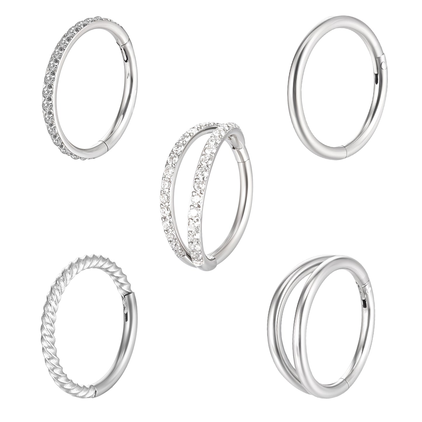 Lusofie 5Pcs 18G nose hoop - 8mm Surgical Steel conch hoop for Women men - Silver Earrings Tragus Septum Piercing CZ Clicker Septum Ring Cartilage Lip Earring Hoops Piercing Jewelry