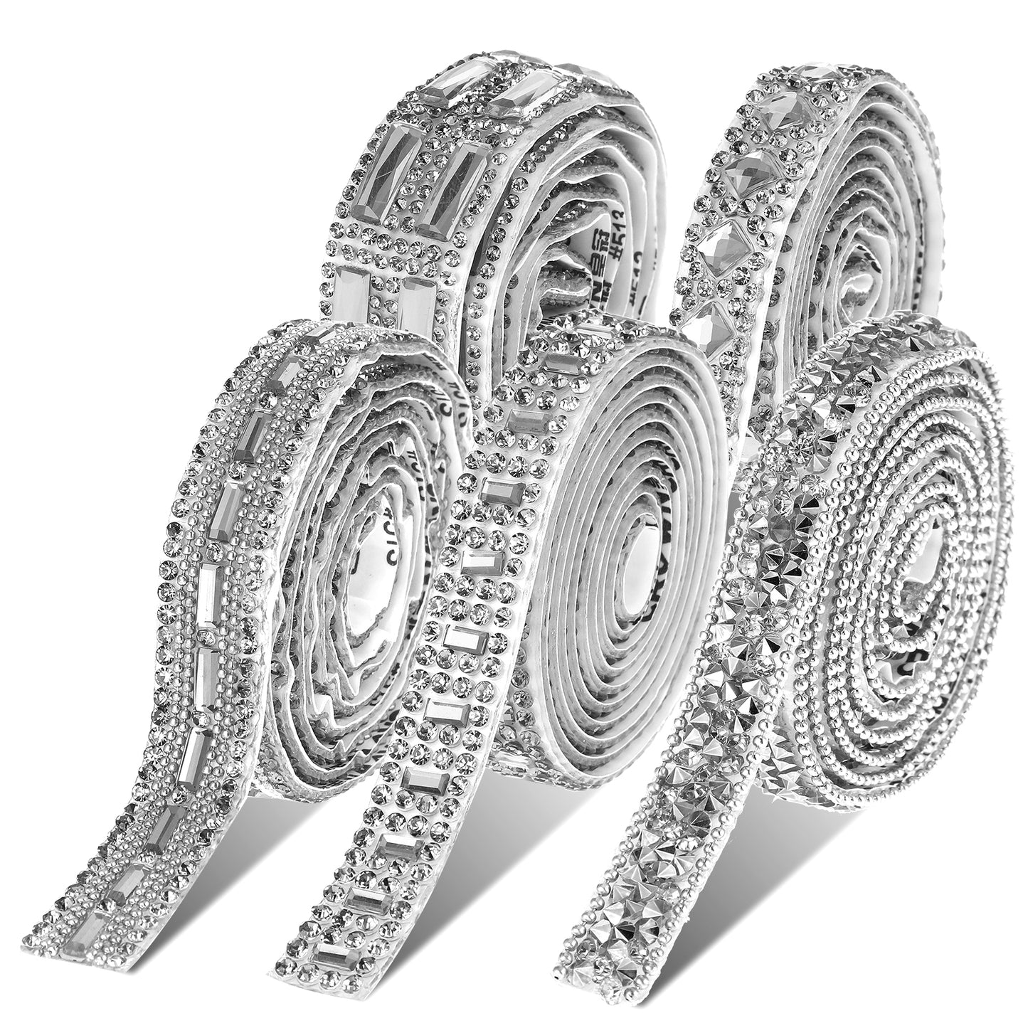 Rhinestone Tape Self Adhesive Rhinestone Strips 5 Rolls Bling Diamond Rhinestone Ribbons for DIY Phone Car Rhinestone Hat Band Decorations (Silver)