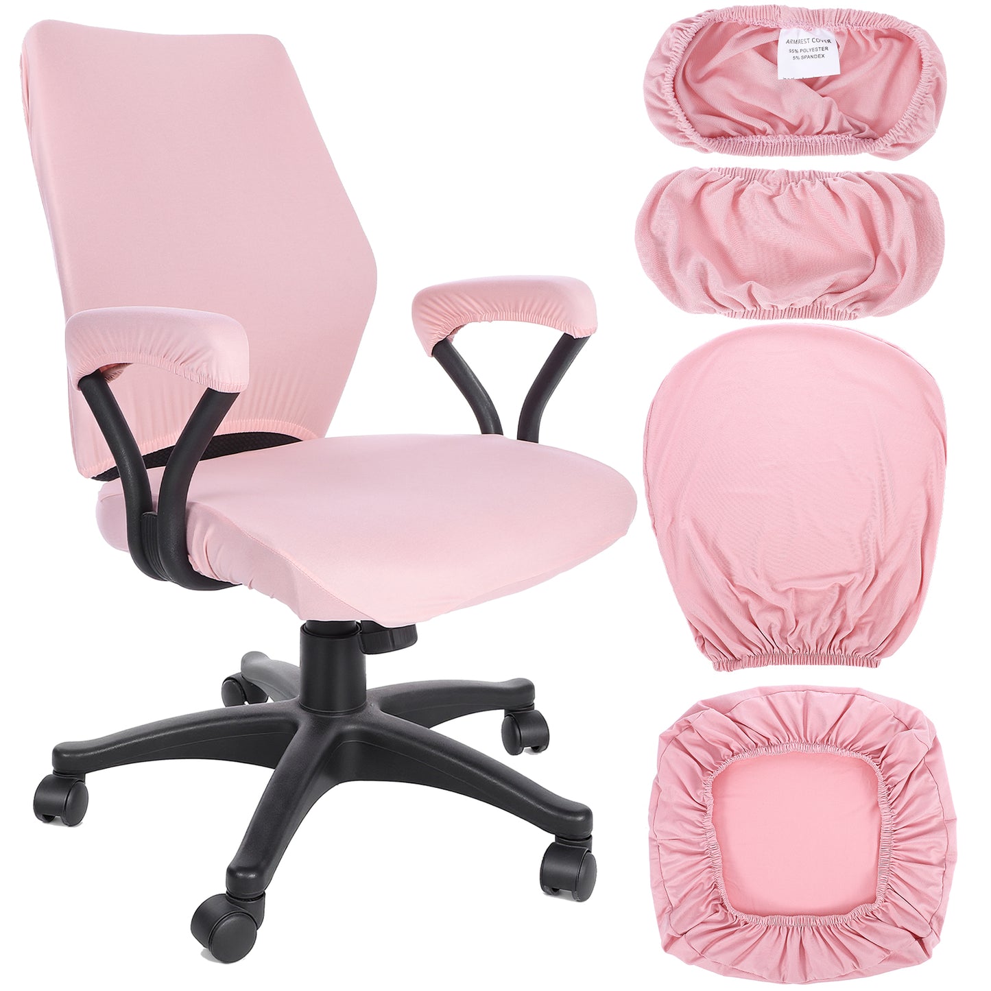 Yolev 4 PCS Office Chair Covers Set,Universal Protective Desk Chair Covers, Stretchable Office Chairs Seat Cover with Armrest Cover,Slipcovers Pads,Cushion Backrest for Rotating (Medium,Black)