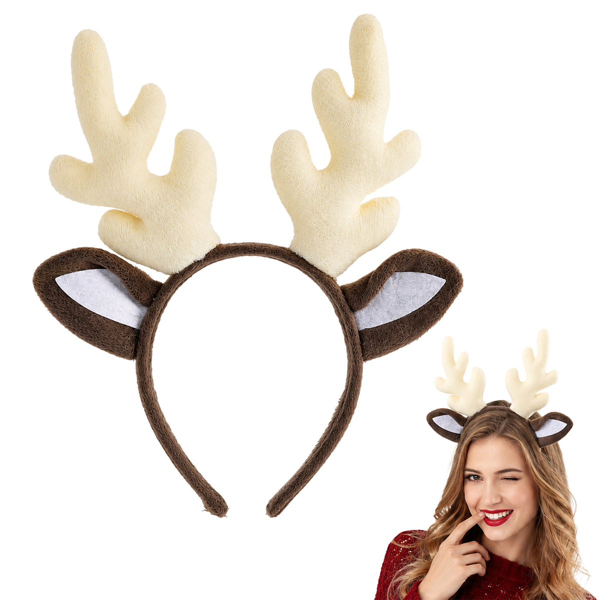 Reindeer Antler Headband, Fluffy Animal Ears Headbands Christmas Halloween